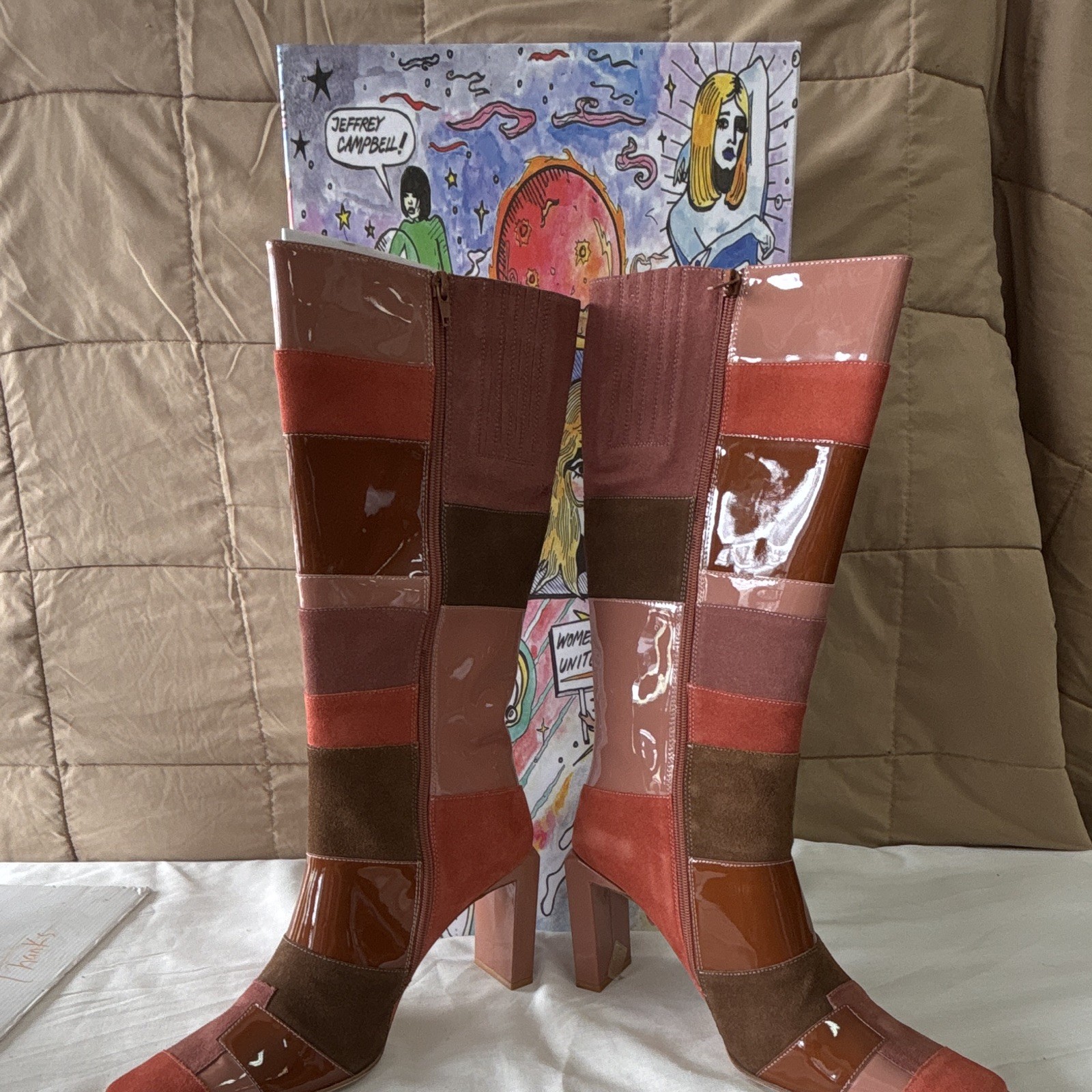 Jeffrey Campbell Lightspeed Knee High Colorblock Square Toe Zip Boots 11M