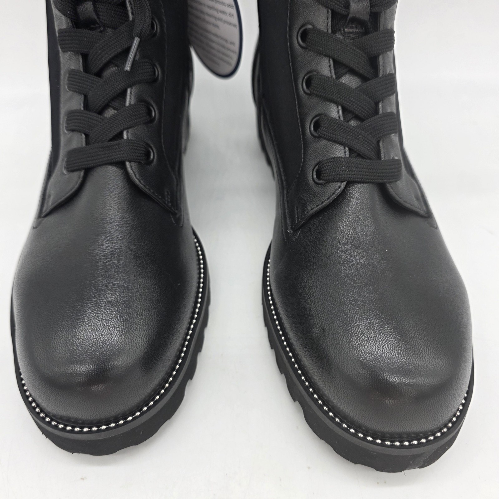 Vaneli Boots Womens Size 9.5 Black Lace Up Water Resistant Lug Sole Combat Ankle