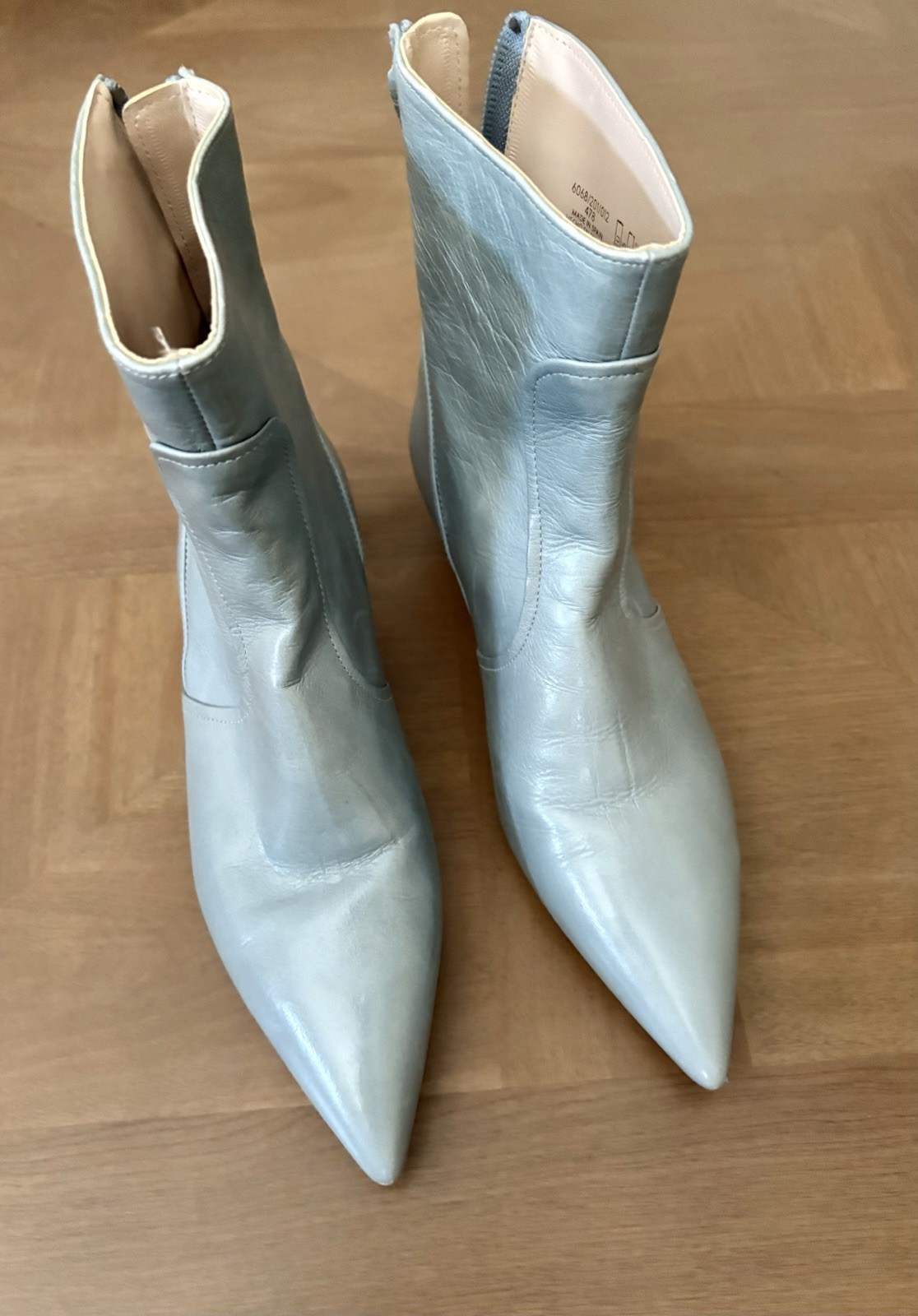 ZARA BASIC COLLECTION Metallic Blue Leather Stiletto Boots EU 35 US 5