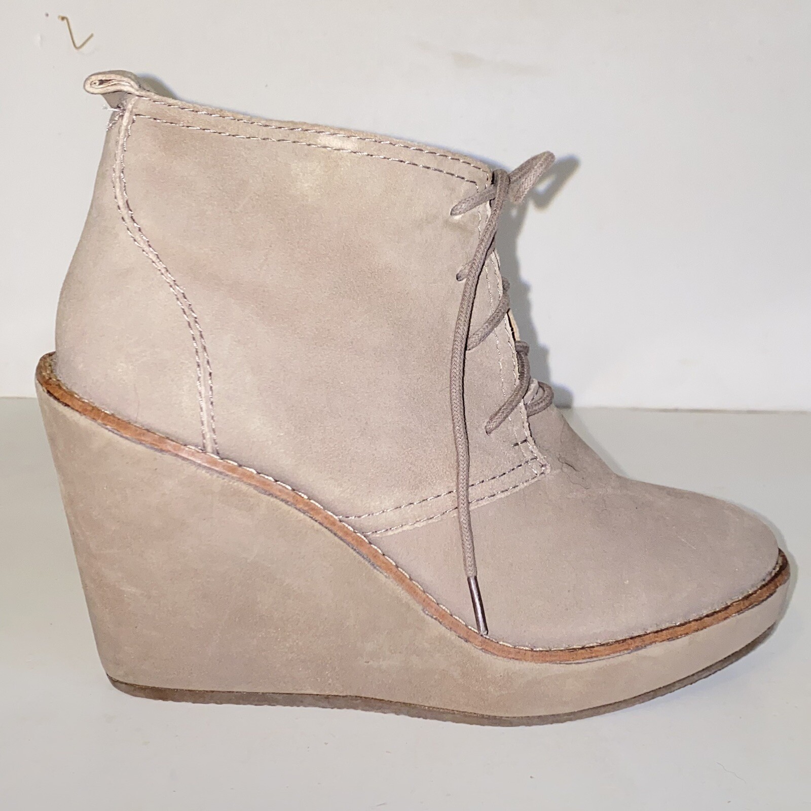 Zara Basic Taupe Nubuck Suede Wedge Ankle Boots Women’s Size 7.5