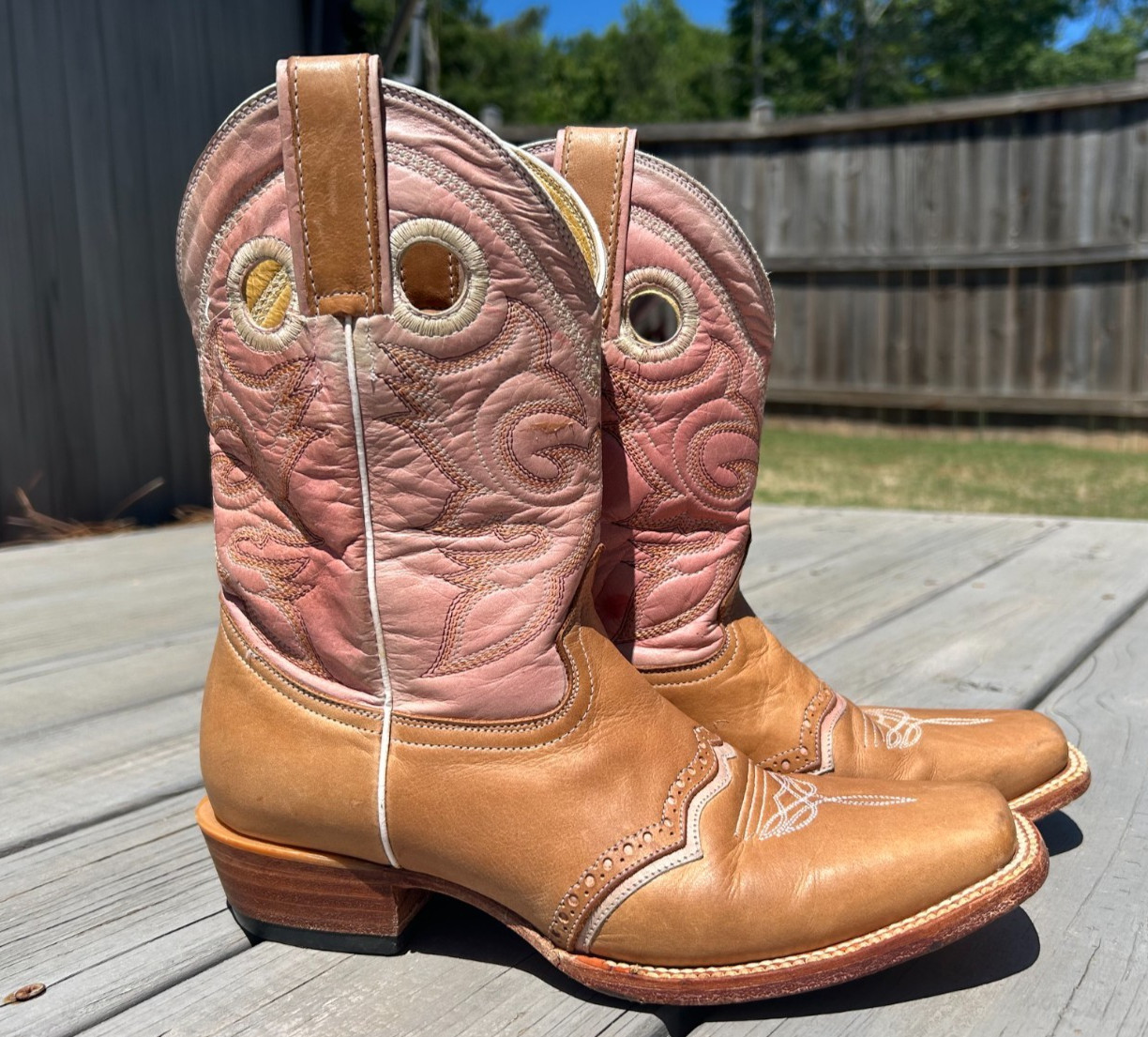 Women’s~Pink/Brown Leather~ 10” Cowgirl Boots~Stephy by Lamas~US 8½