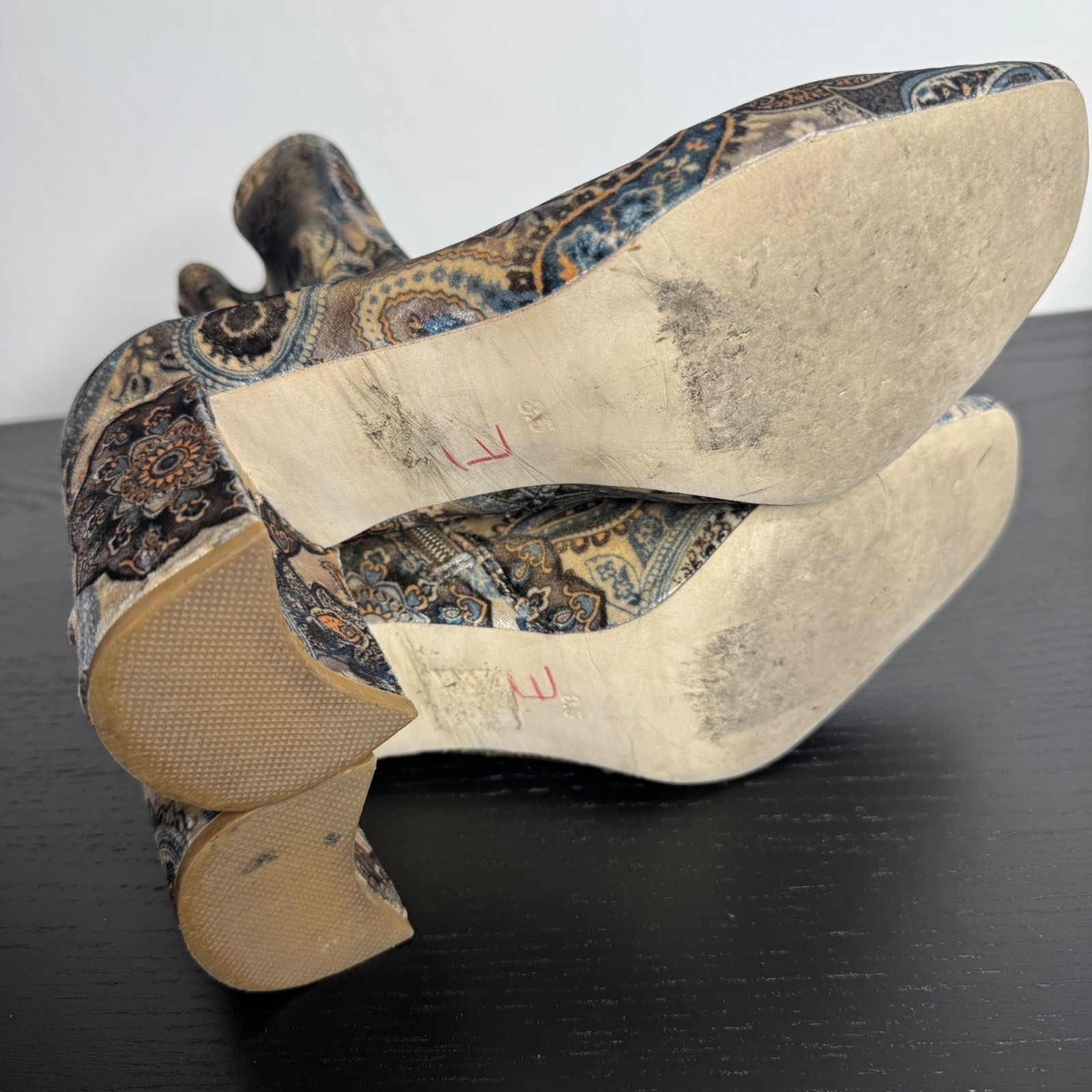 Jeffrey Campbell Paisley Velvet Block Heel Sock Booties Womens 8.5 Multicolor