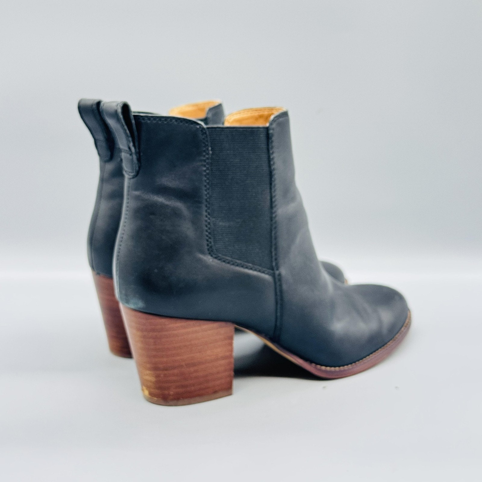 J Crew Boots Womens 10 Black Leather Chelsea Ankle Block Heel Booties Shoes