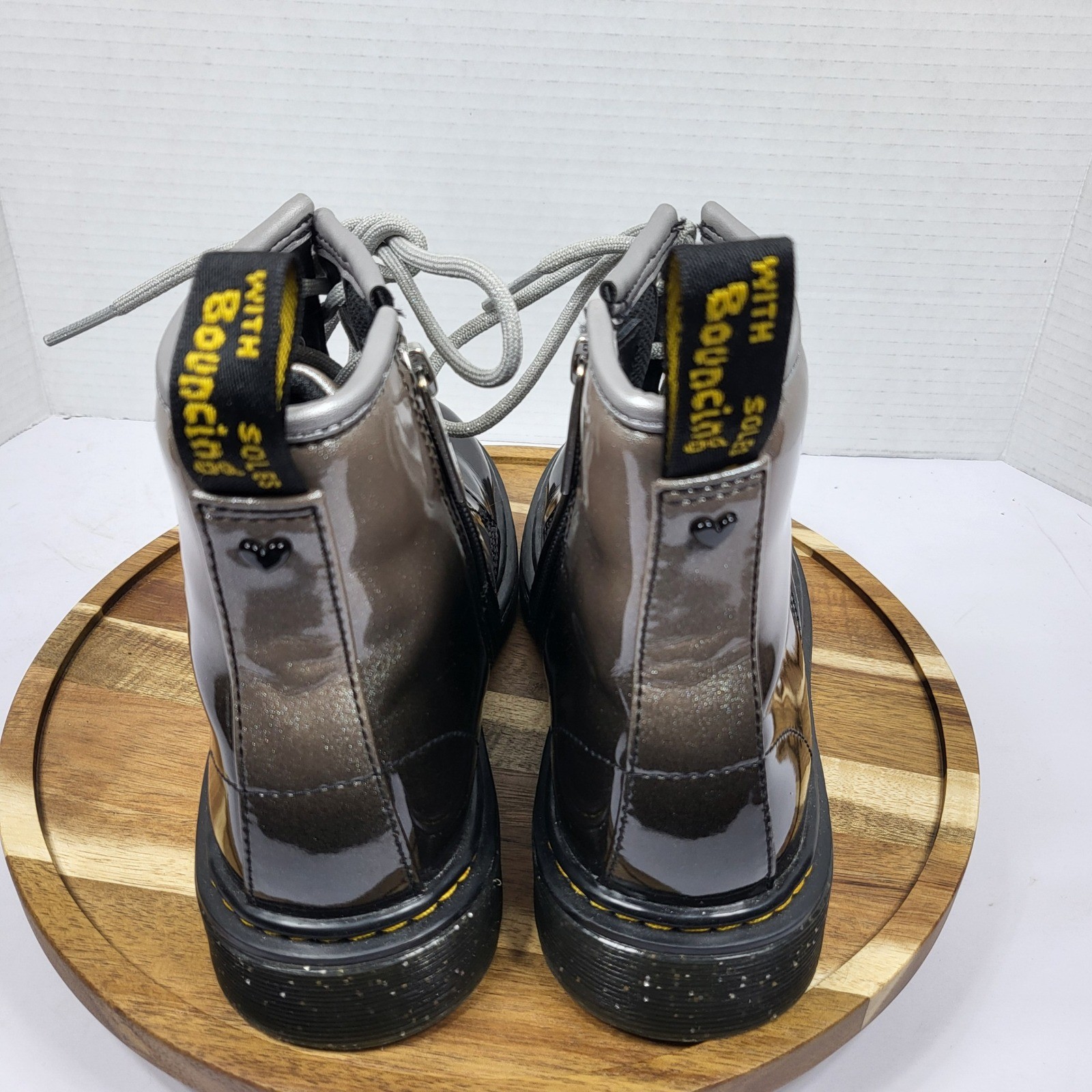 Dr. Martens 1460 Junior Gunmetal Glitter Boots Women’s Size 5 Side Zip Sparkle