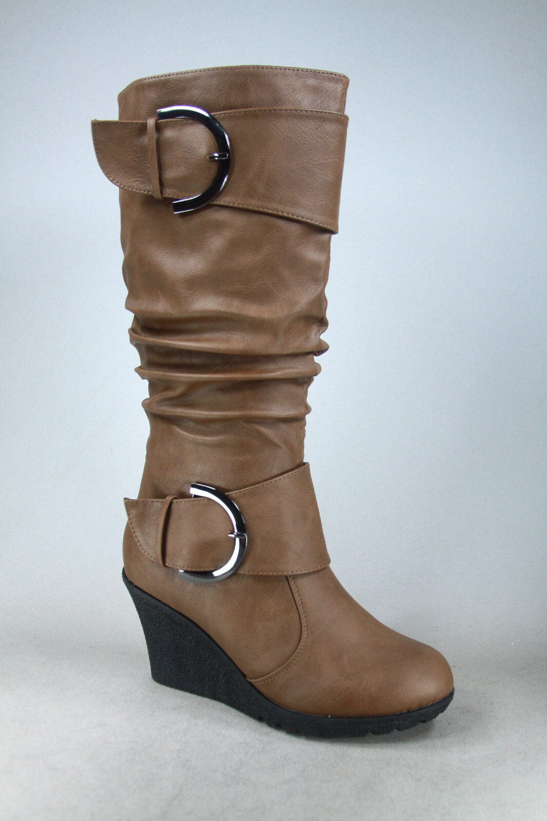 NEW Women’s Buckle Zipper Wedge Mid-Calf Knee High Zip Winter Boots Shoes