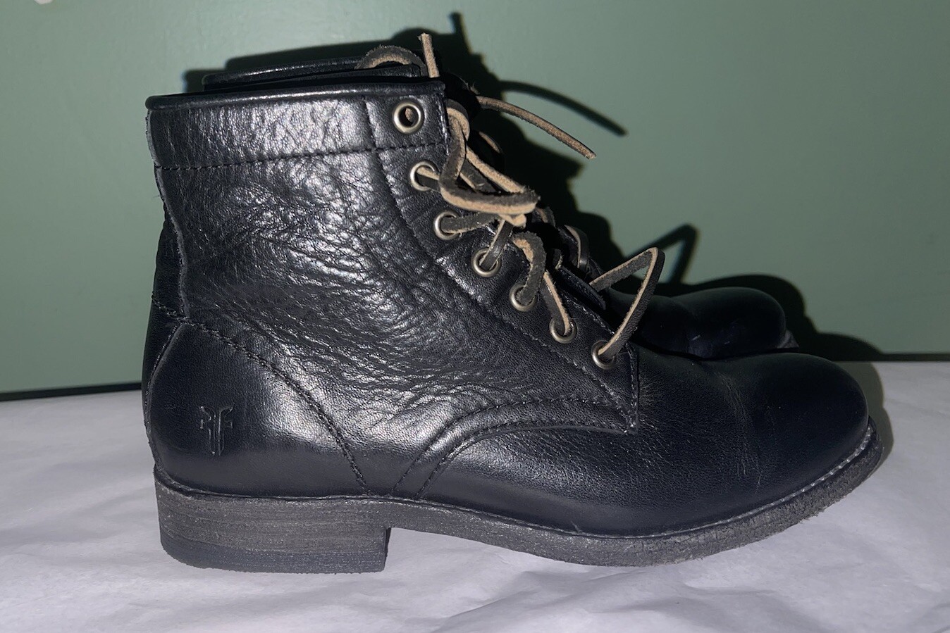 Womens Frye Tyler Black Leather Lace Up Combat Ankle Boots 6B