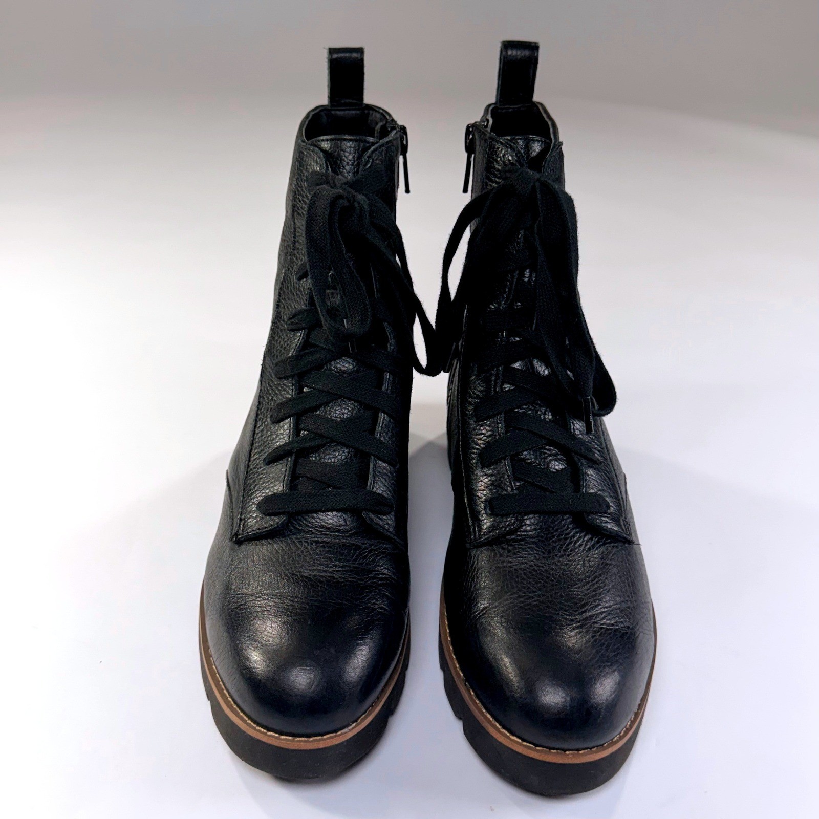 Vionic Lani Boots Womens 6 Black Leather Ankle Side Zip Combat Biker Moto Grunge