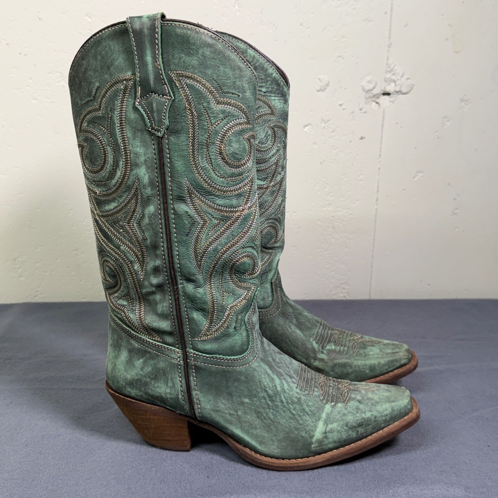 Durango Jealousy Crush Riding Boots Women 9M Marbled Turquoise Western Snip Toe
