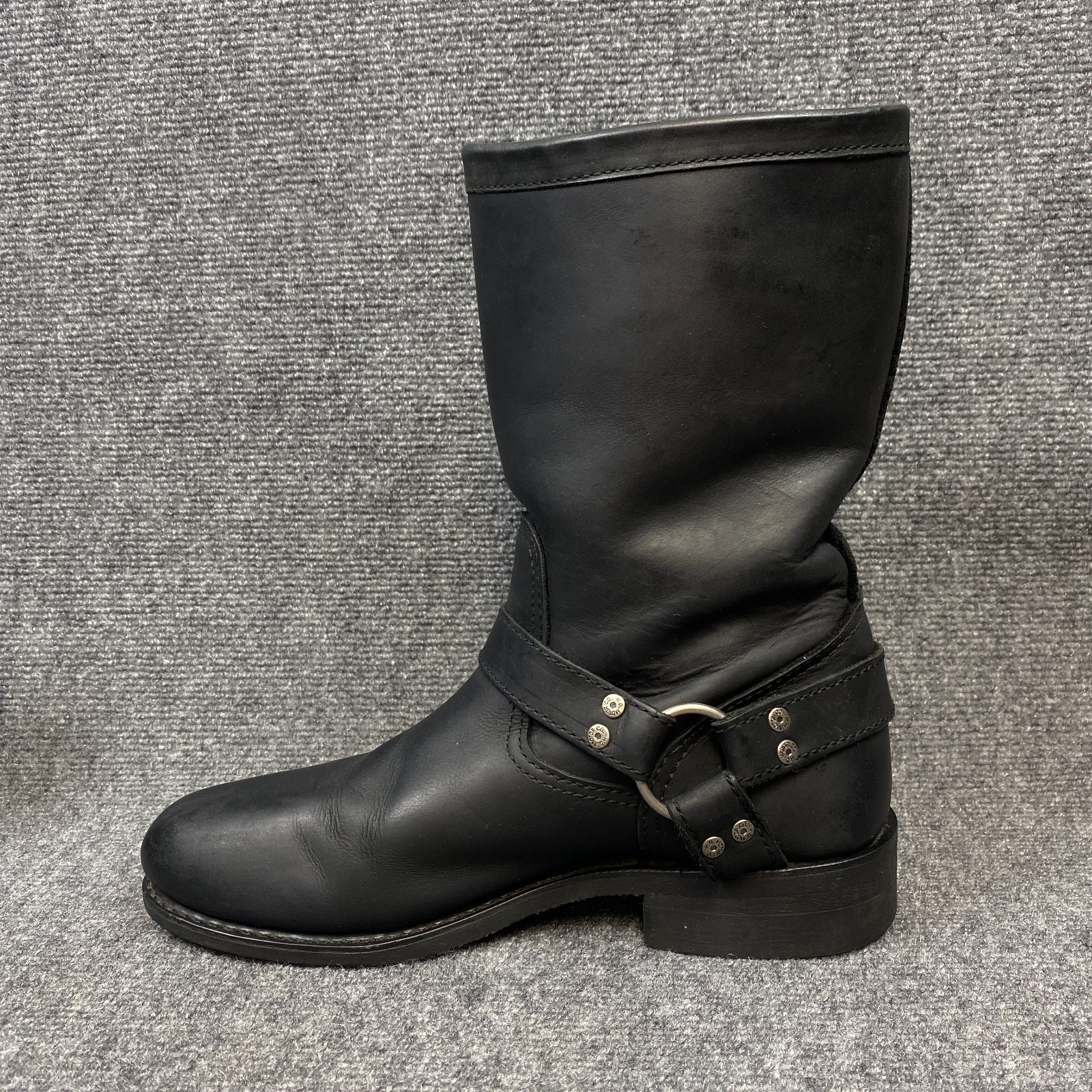 Harley Davidson Womens 10.5 Black Leather Harness Motorcycle Boot Dual Buckle