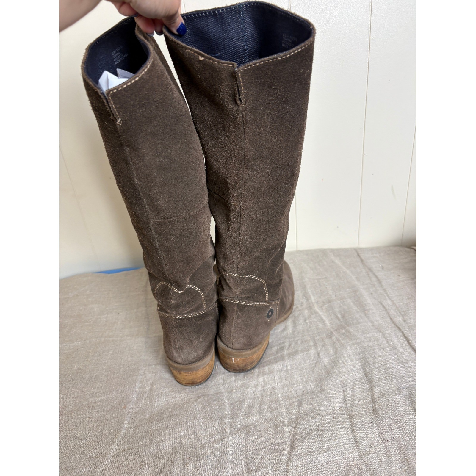 Calvin Klein Jeans Gianna Boots Womens 10 Brown Suede Tall Slouchy Stacked Heel