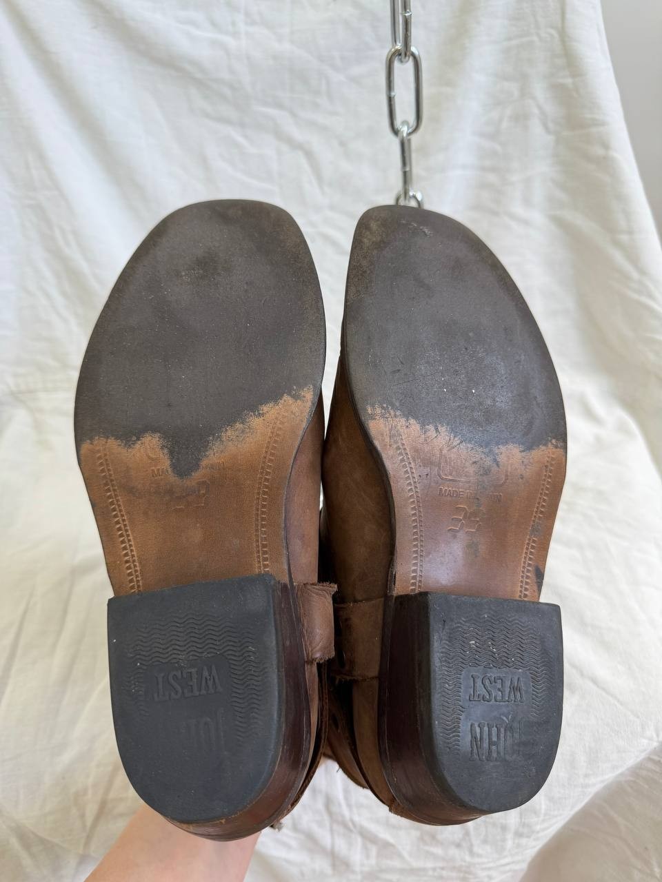 Vintage John West Spain Leather Harness Boots Brown Biker Cowboy Western Moto 39