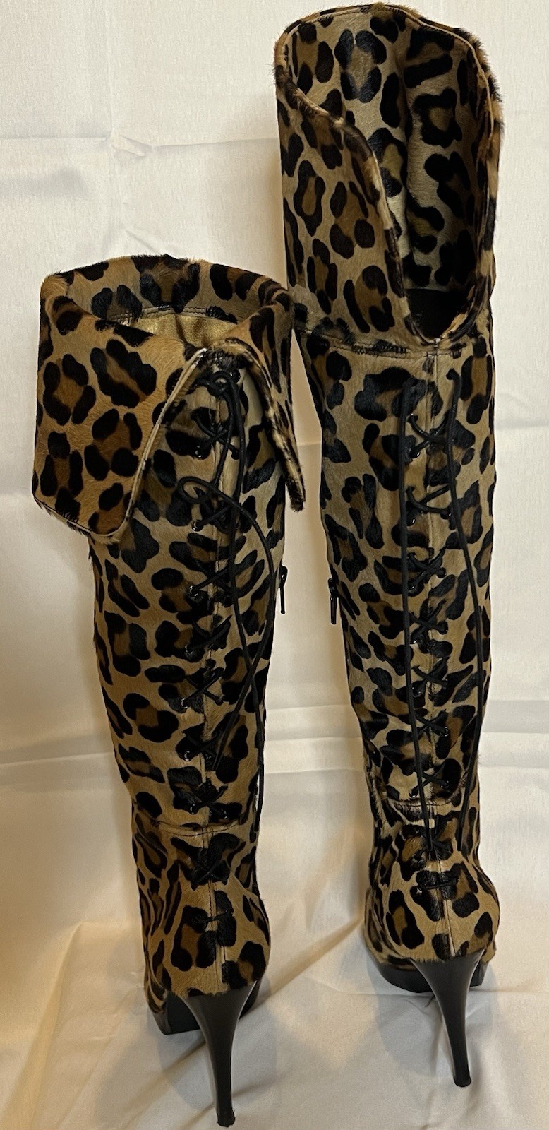 Stuart Weitzman Leopard Calf Hair Platform Knee High Boots Women’s 9.5 NWOT.