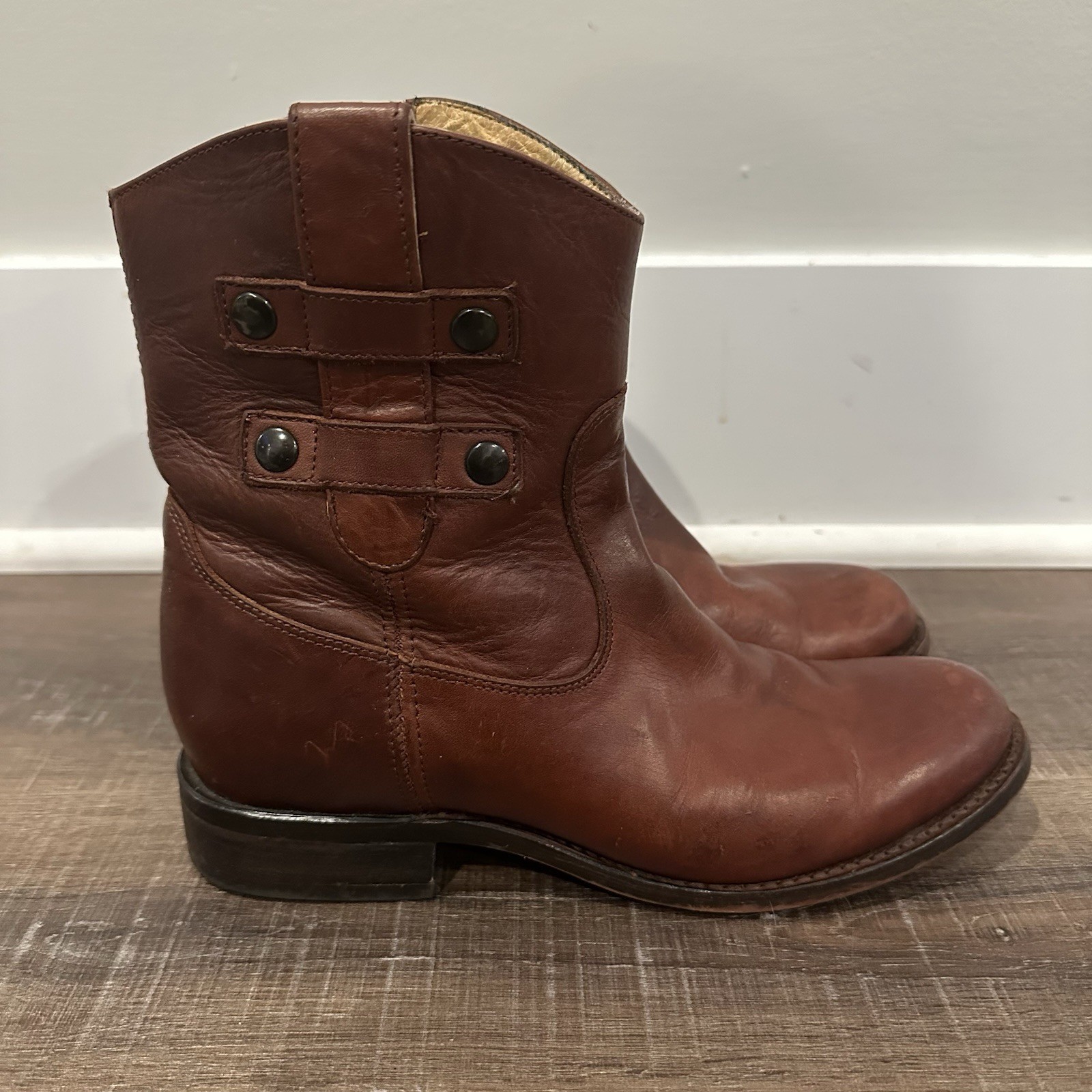 Justin NSL106 Womens 6.5 Cognac Leather Ankle Boots Zip Strap Roper Western