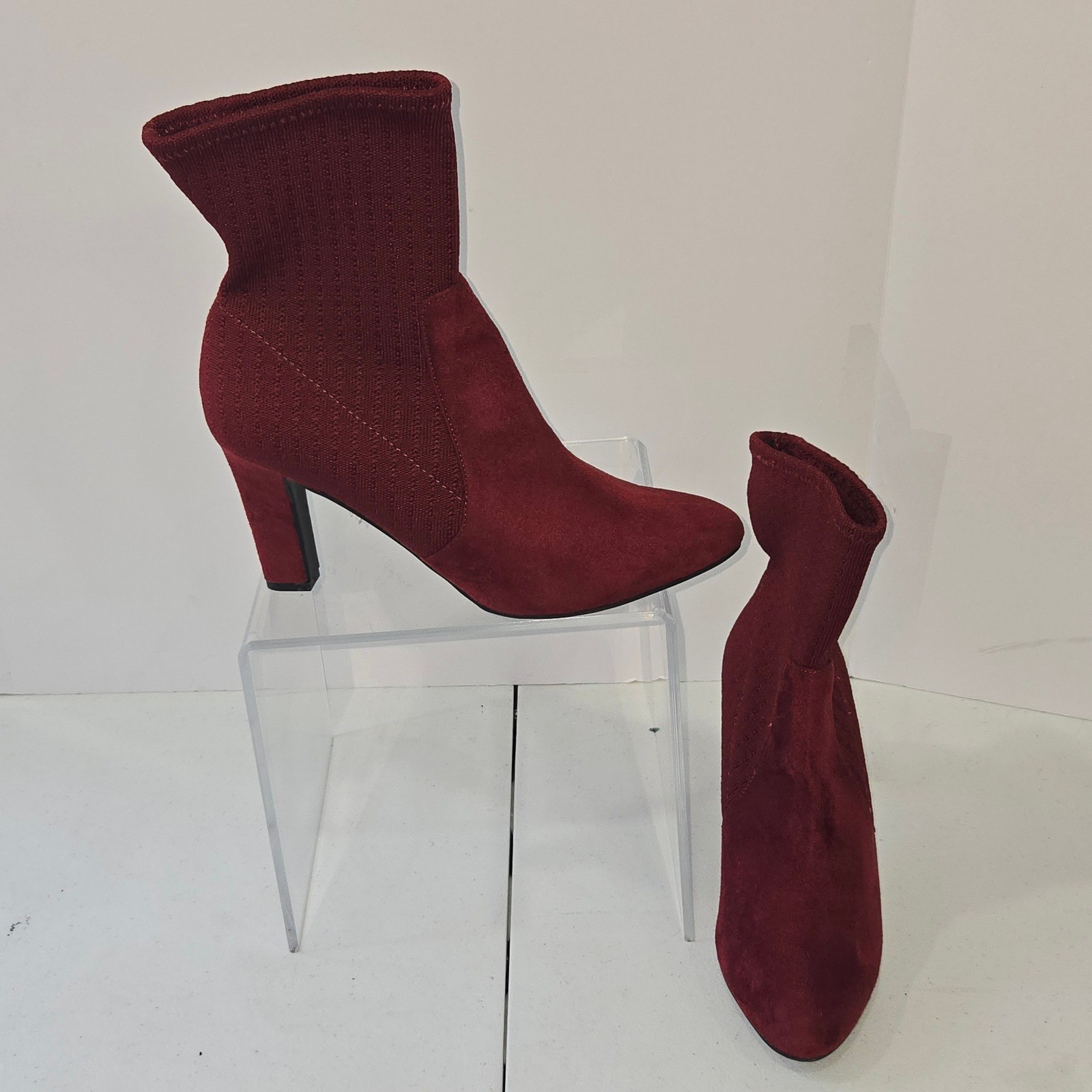 IMPO Tizel Womens 10M Burgundy Red Textile Knit Sock Ankle Boots Block Heel