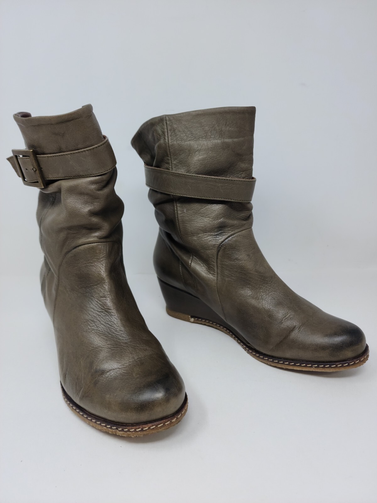 Eric Michael Boots Womens EU 39 US 9.5 Brown Gray Green Leather Wedge Boots