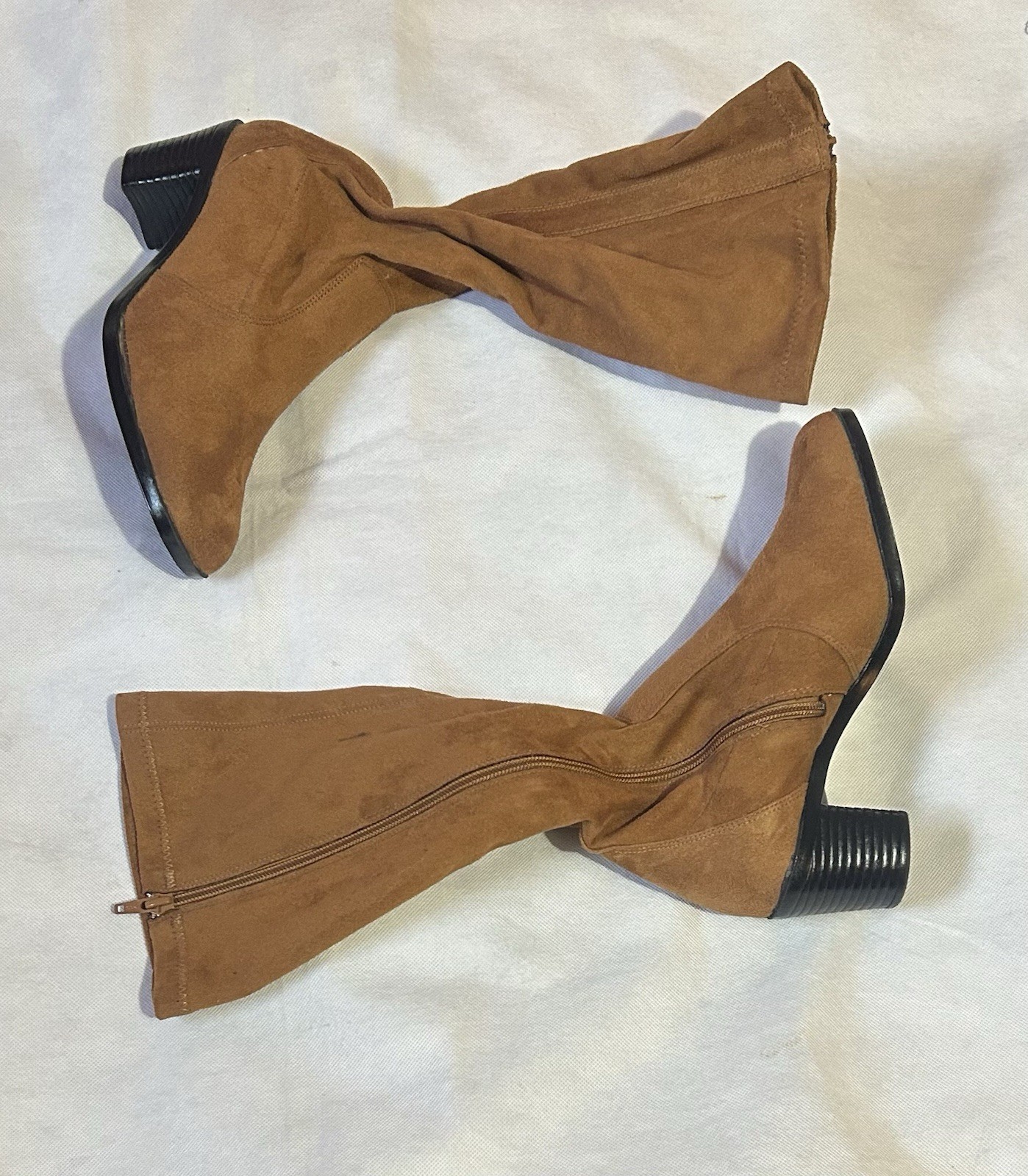 George Womens Heel Boots Size 8.5 Ladies Shoes Zipper Closed Toe Tan Warm Soft