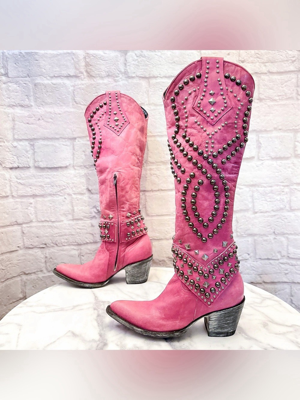 Old Gringo Belinda Studded Tall Boots Pink 5.5B EUC