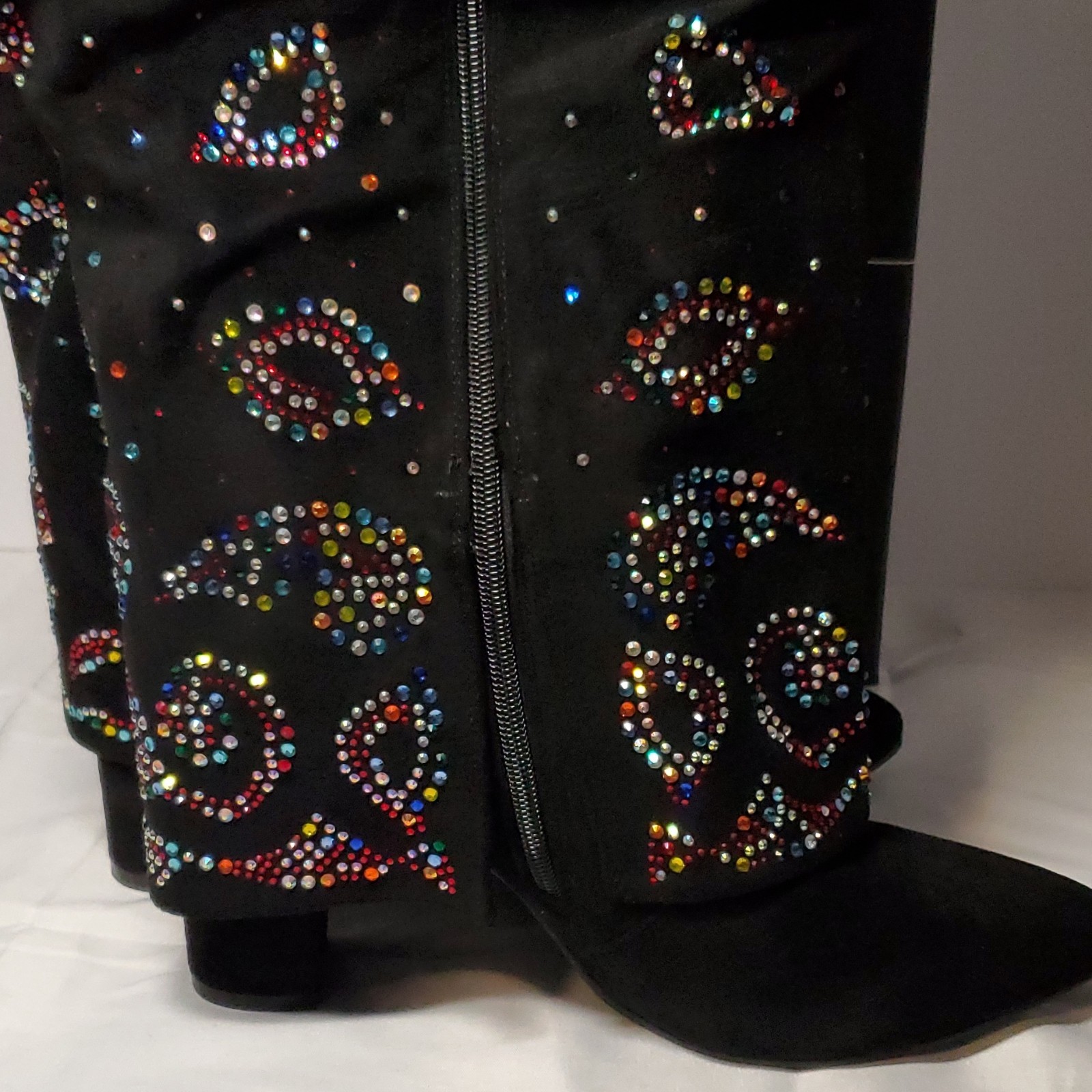 Cape Robbin Lippa Boot Knee High Western Black Paisley Rhinestone Zip Size 10W