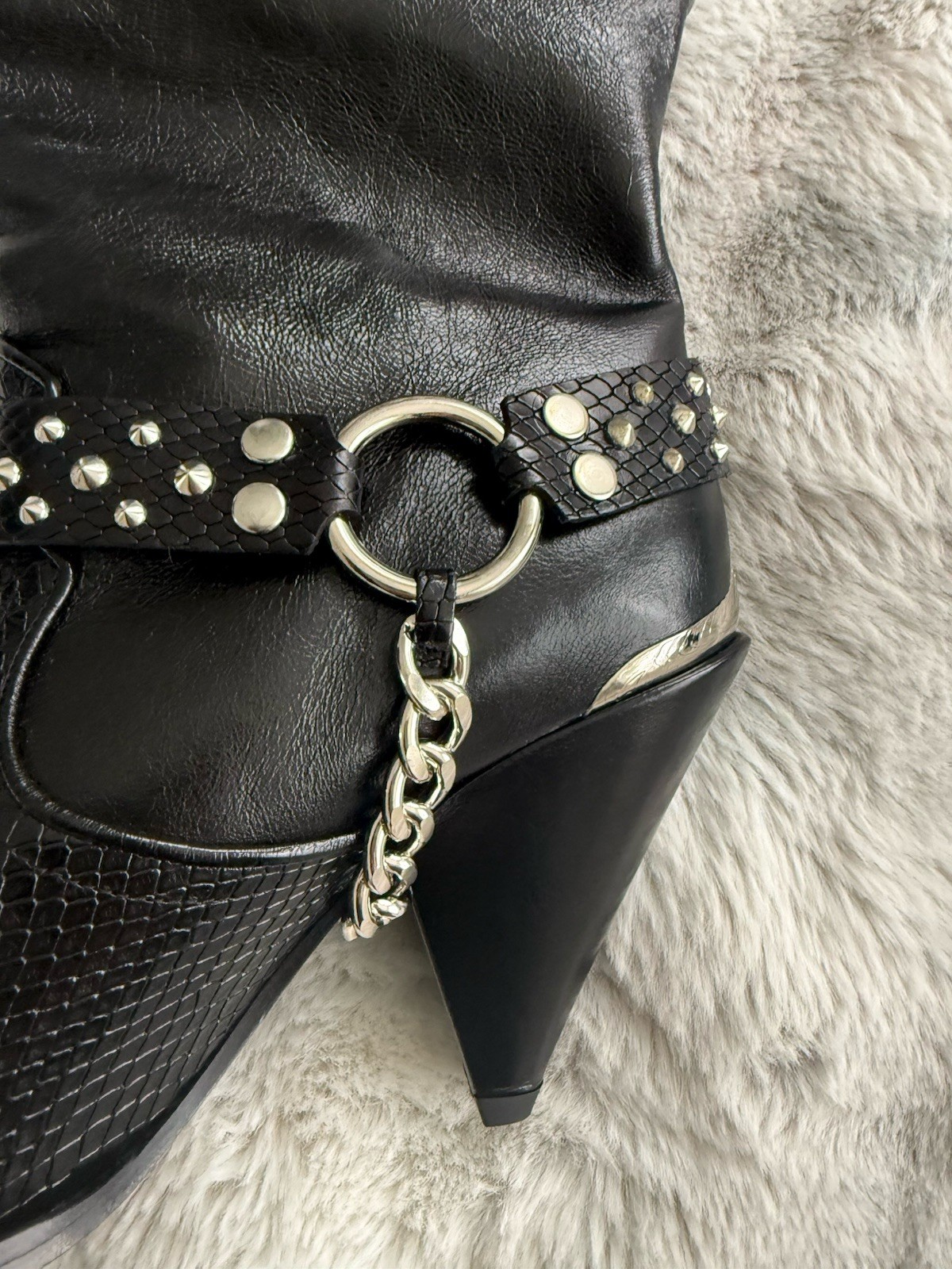 The Kooples High Boots Black Leather Motorcycle Chain Stud Sz 39 $555