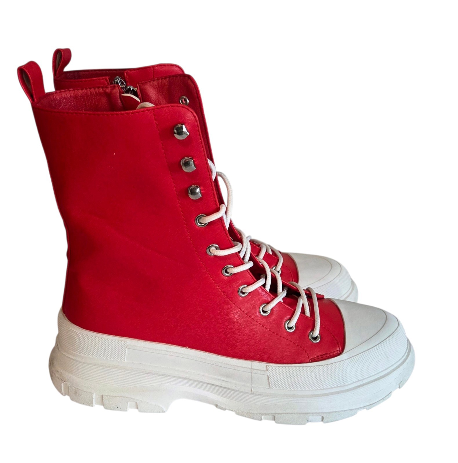 Azalea Wang Platform Chunky Sneaker Shoes Boots Women’s Size 10 Red Leather Edgy