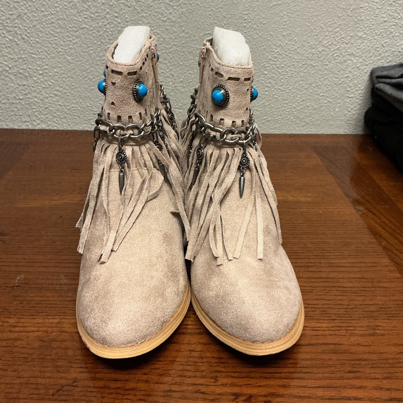 Not Rated Women’s Fringe and Turquoise Ankle Boots with Metal Charms Size 7 New.
