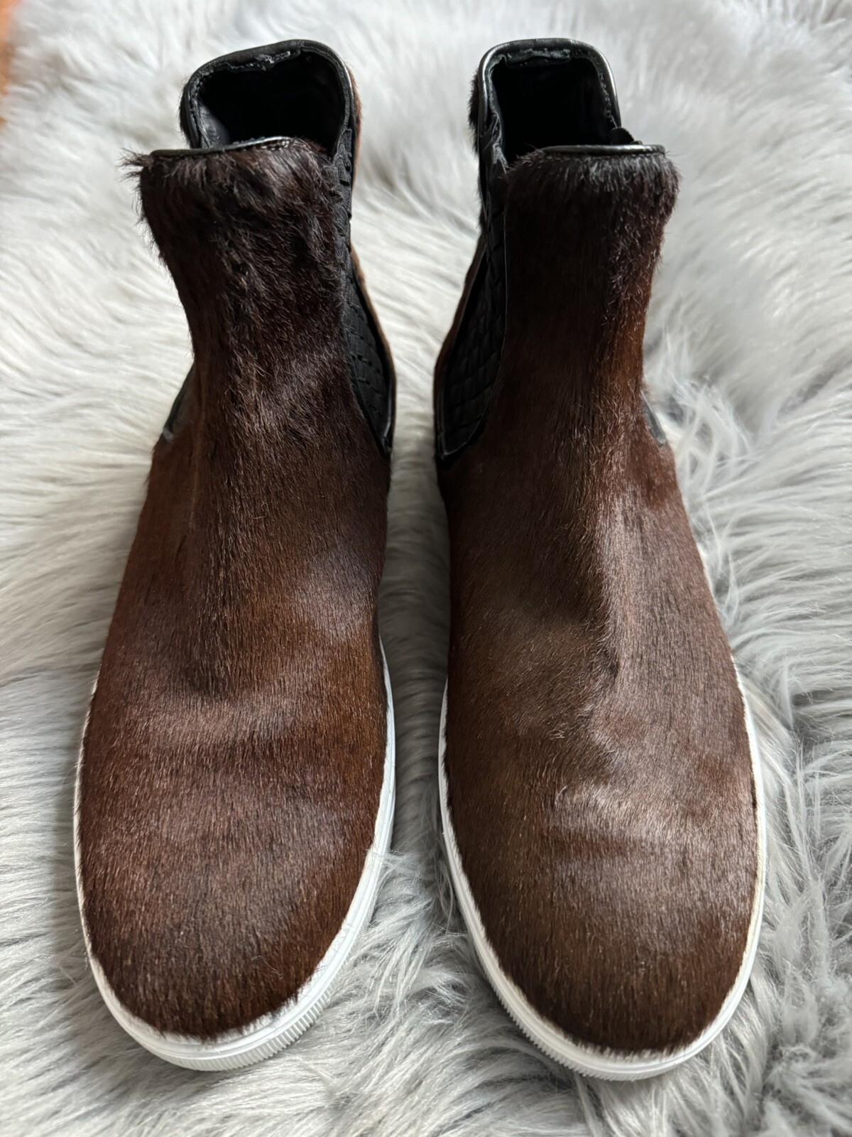 Moncler Boots Shoes Brown Horsehair Winter Snow Logo Womens 38 8