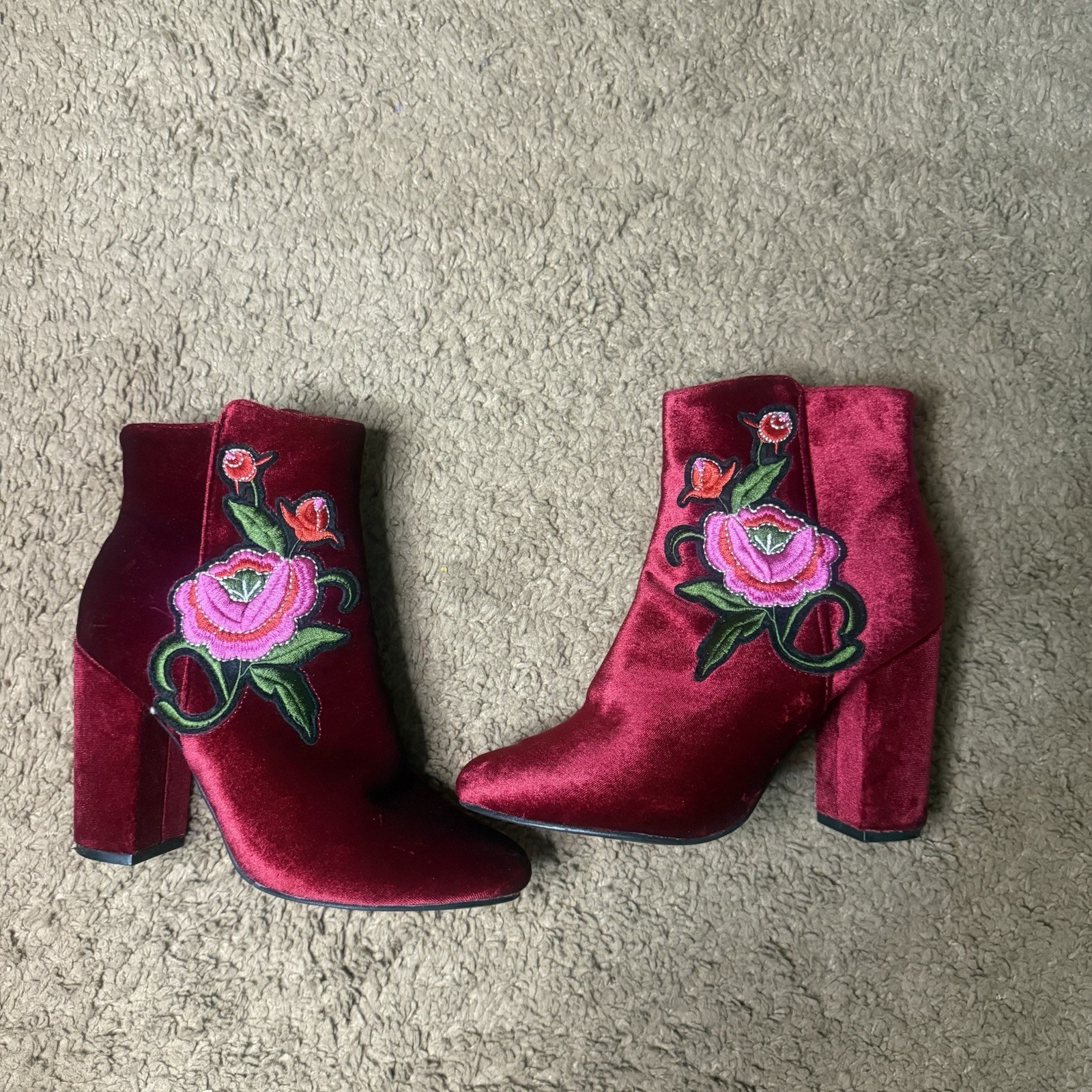 Vintage style Velvet Floral Embroidered Ankle Booties
