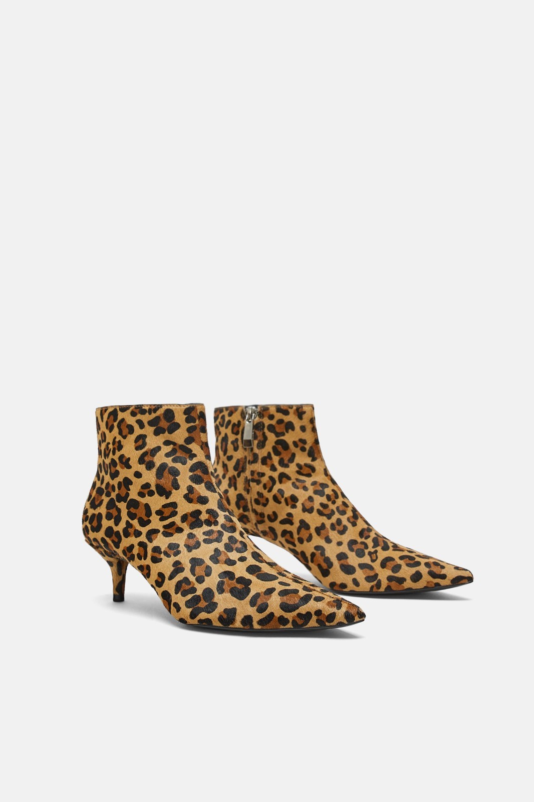 ZARA Women’s Leopard Leather Kitten Heel Ankle Boots EU 39 NWT 3104/001