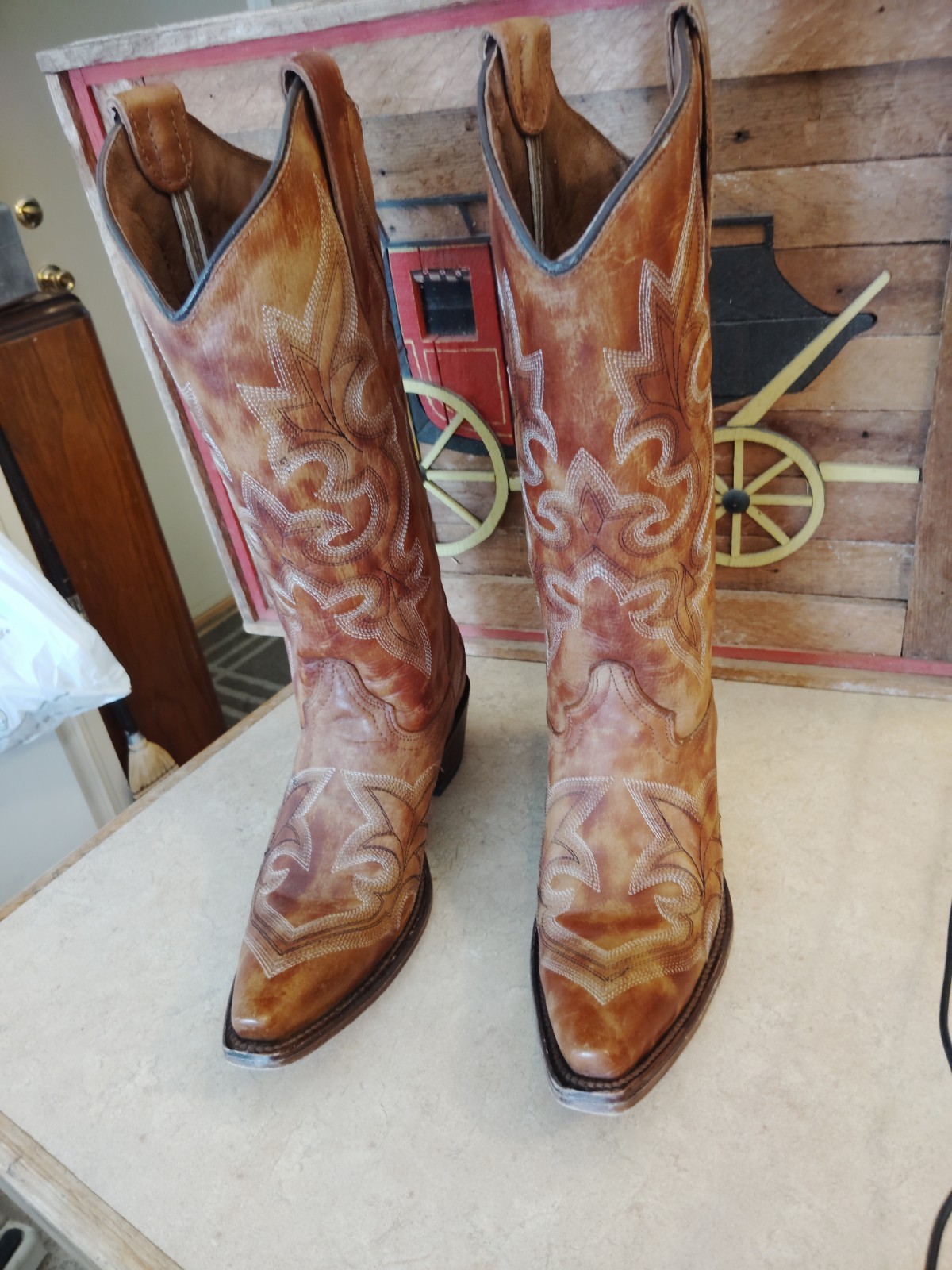 Circle G Women’s Brown Leather Square Toe Cowgirl Boots Size 6 1/2 M Snip Toe