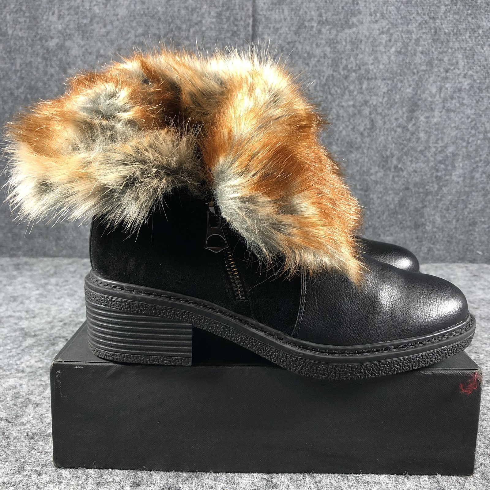 Patrizia by Spring Step Boots Womens Size 6 Black Saige-B Faux Fur Ankle Zip