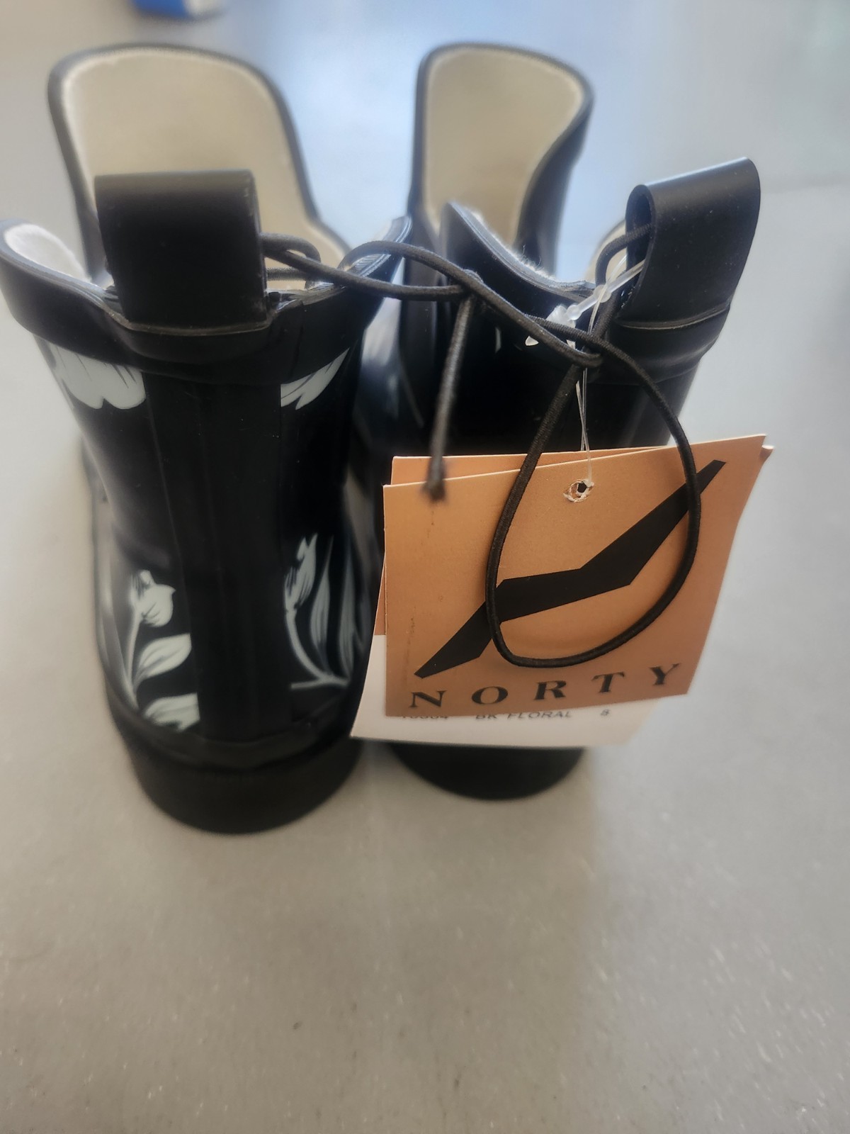 Norty Women’s Low Ankle Rain Boots Rubber Snow Rainboot Shoe Floral Black Sz 8