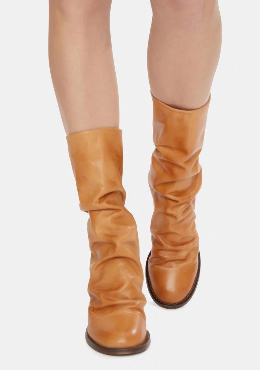 NEW Free People Women’s Elle Block Heel Toe Tan Boho Slouchy Boots EU 39 US 8.5