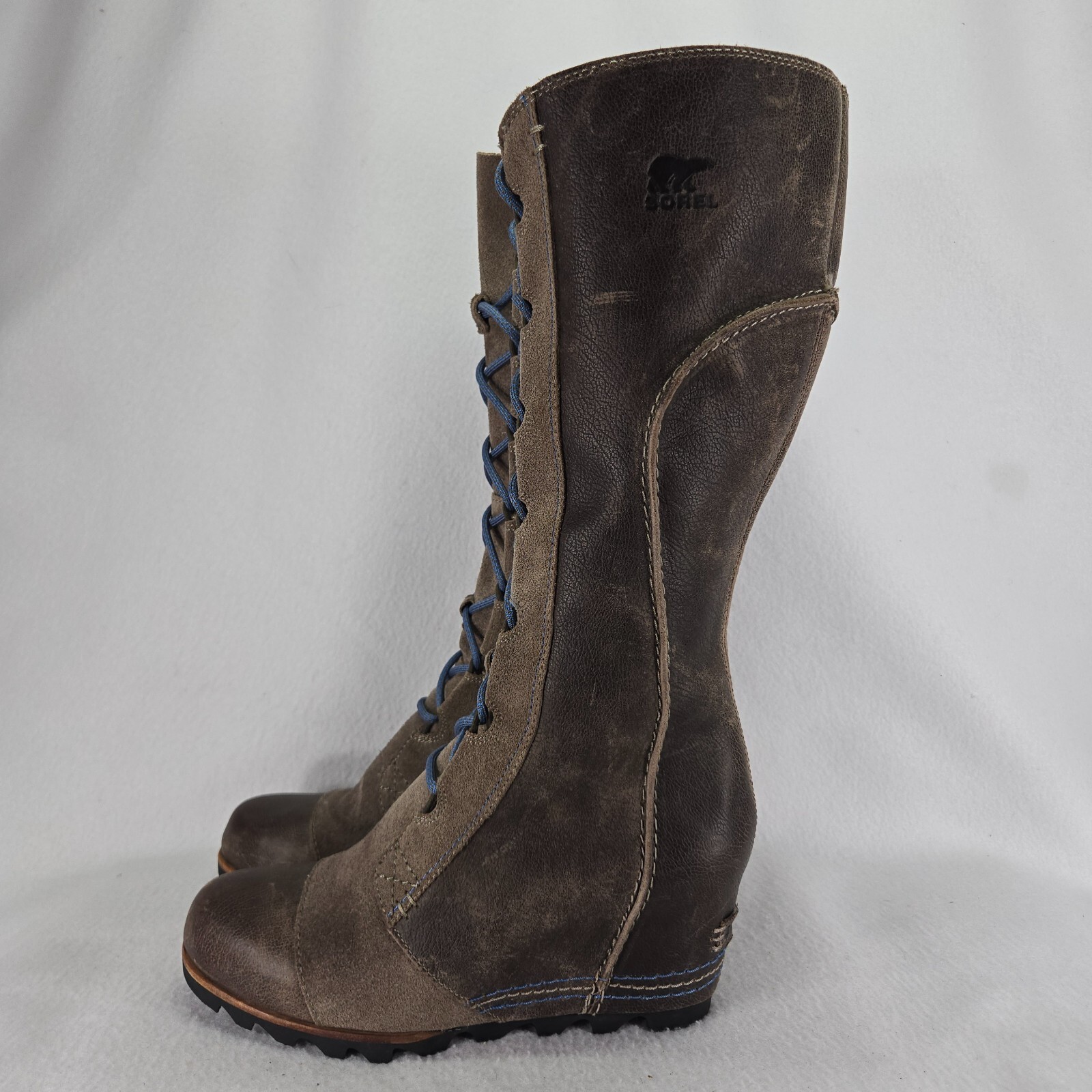 Sorel Boots Womens 9.5 Brown Gray Cate The Great Leather Hidden Wedge Waterproof