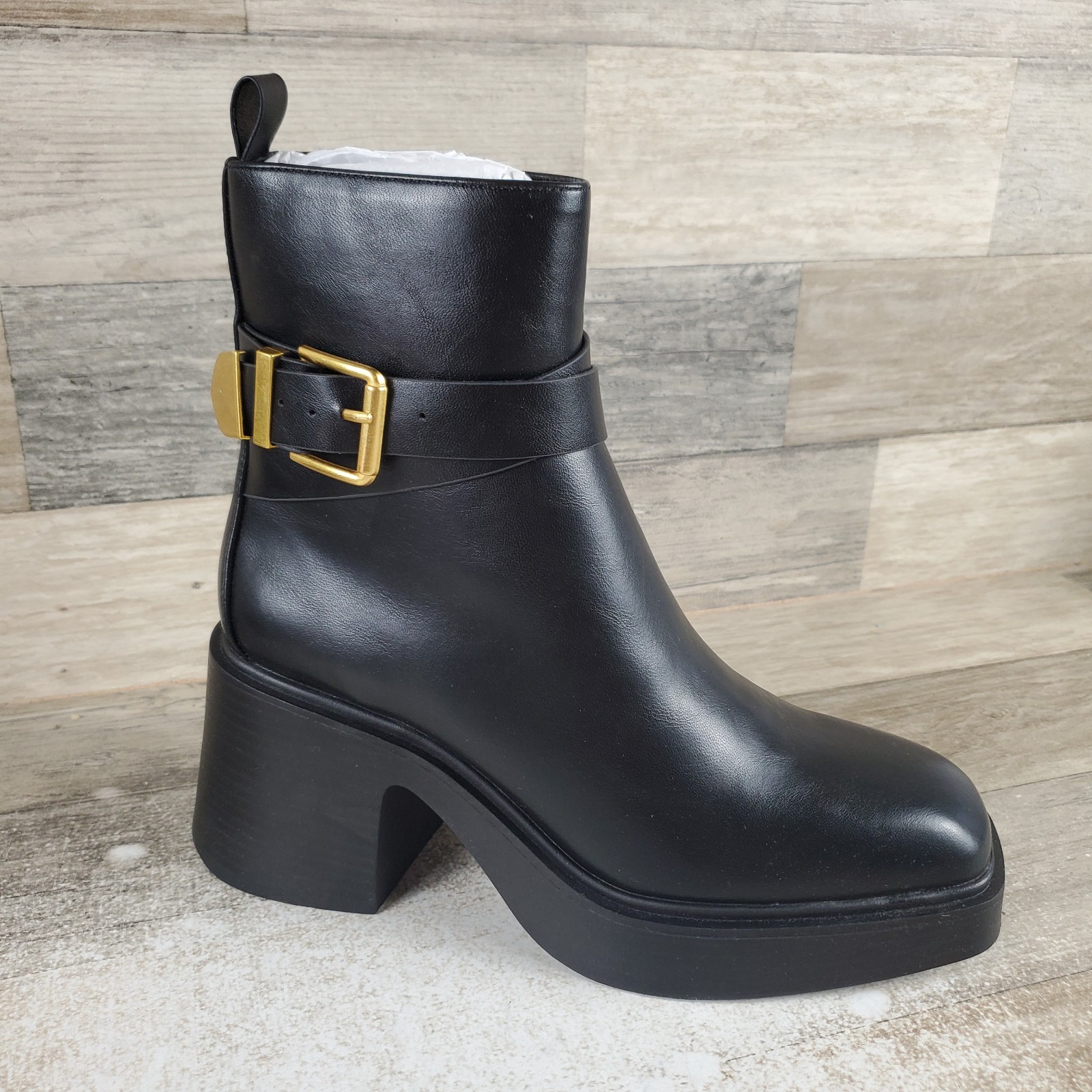 Chinese Laundry Adriel Womens Bootie Boots Sz 6 Black Leather Side Zip Mid-Top