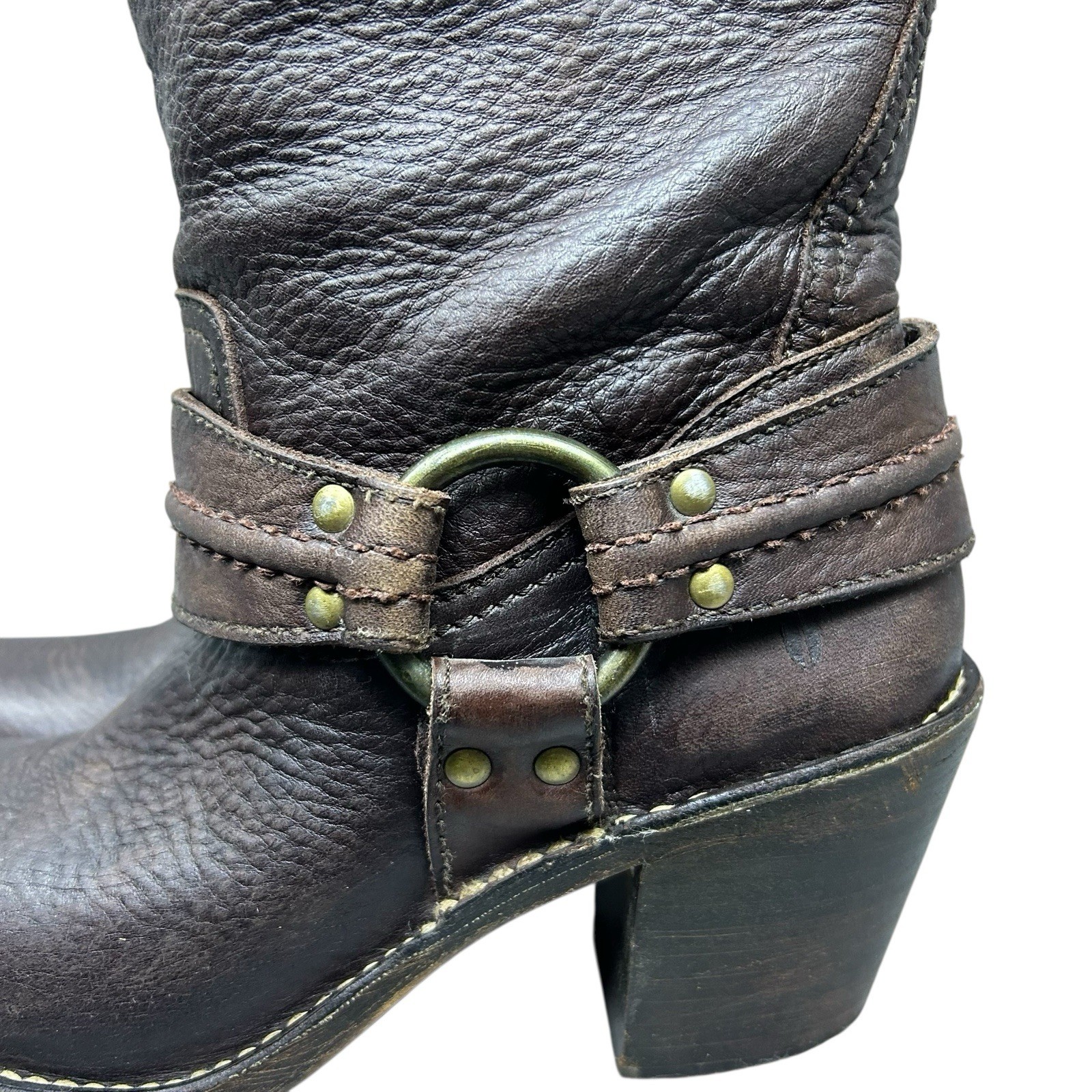 Frye Carmen Harness Short Leather Boots 77376 Womens Size 7 Biker Moto