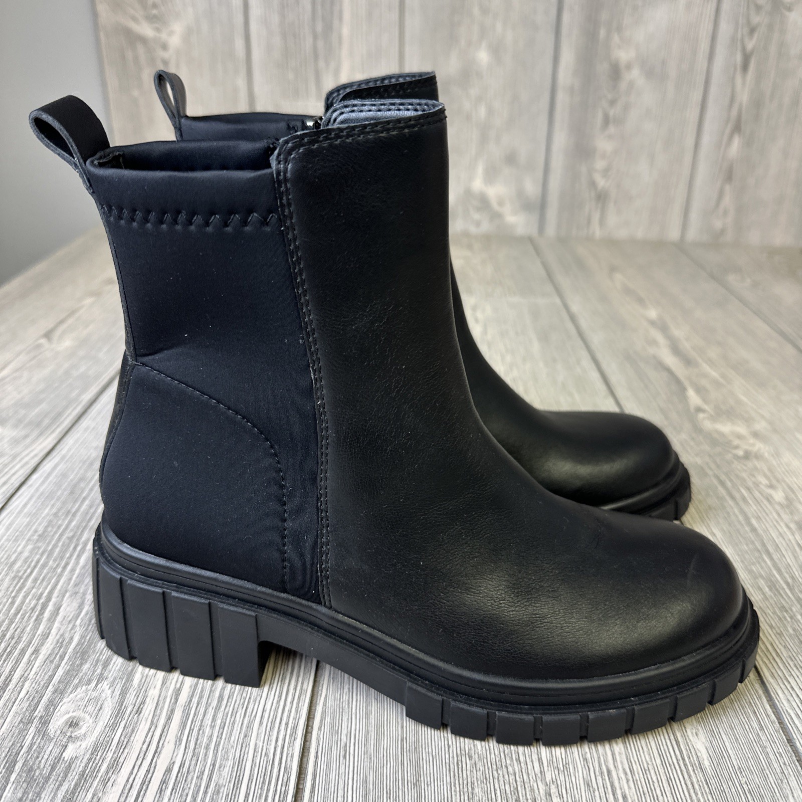Blondo Prestly Black Leather Combat Ankle Sock Boots Booties Size 7.5
