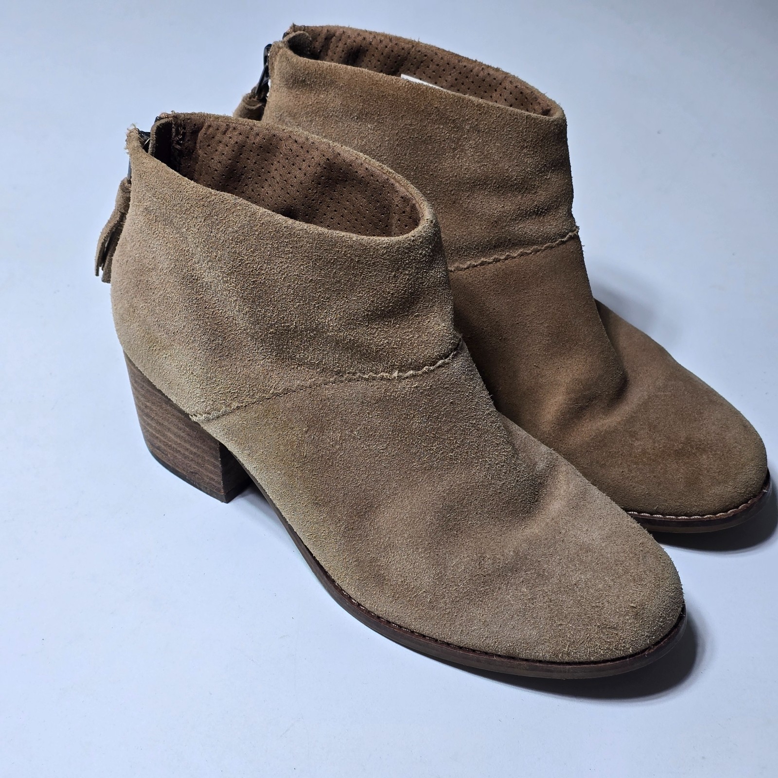Toms Leila 10010913 Boots Women’s US 7 Toffee Suede Block Heel Ankle Bootie
