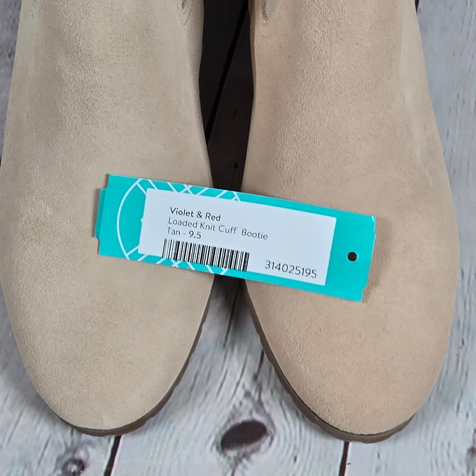 Violet & Red Loaded Knit Cuff Bootie Tan Suede Ankle Neutral Comfort 9.5