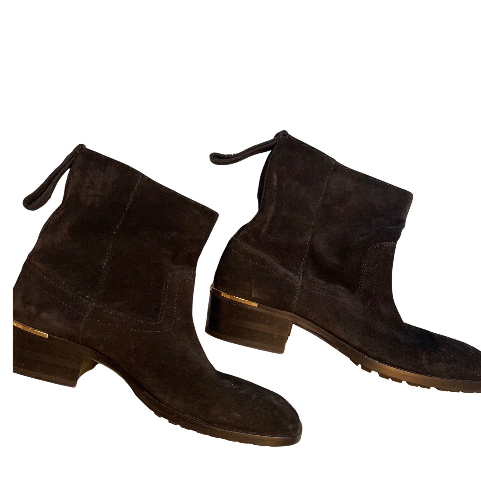 Jimmy Choo London Suede Ankle Boots Gold Accent Block Heel Italy size 39 8.5-9