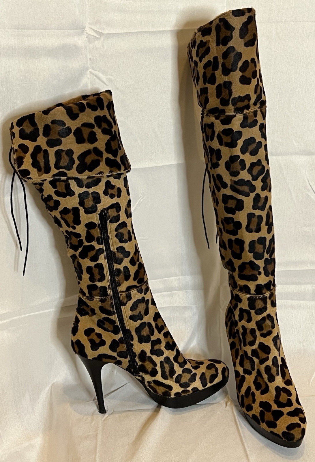 Stuart Weitzman Leopard Calf Hair Platform Knee High Boots Women’s 9.5 NWOT.