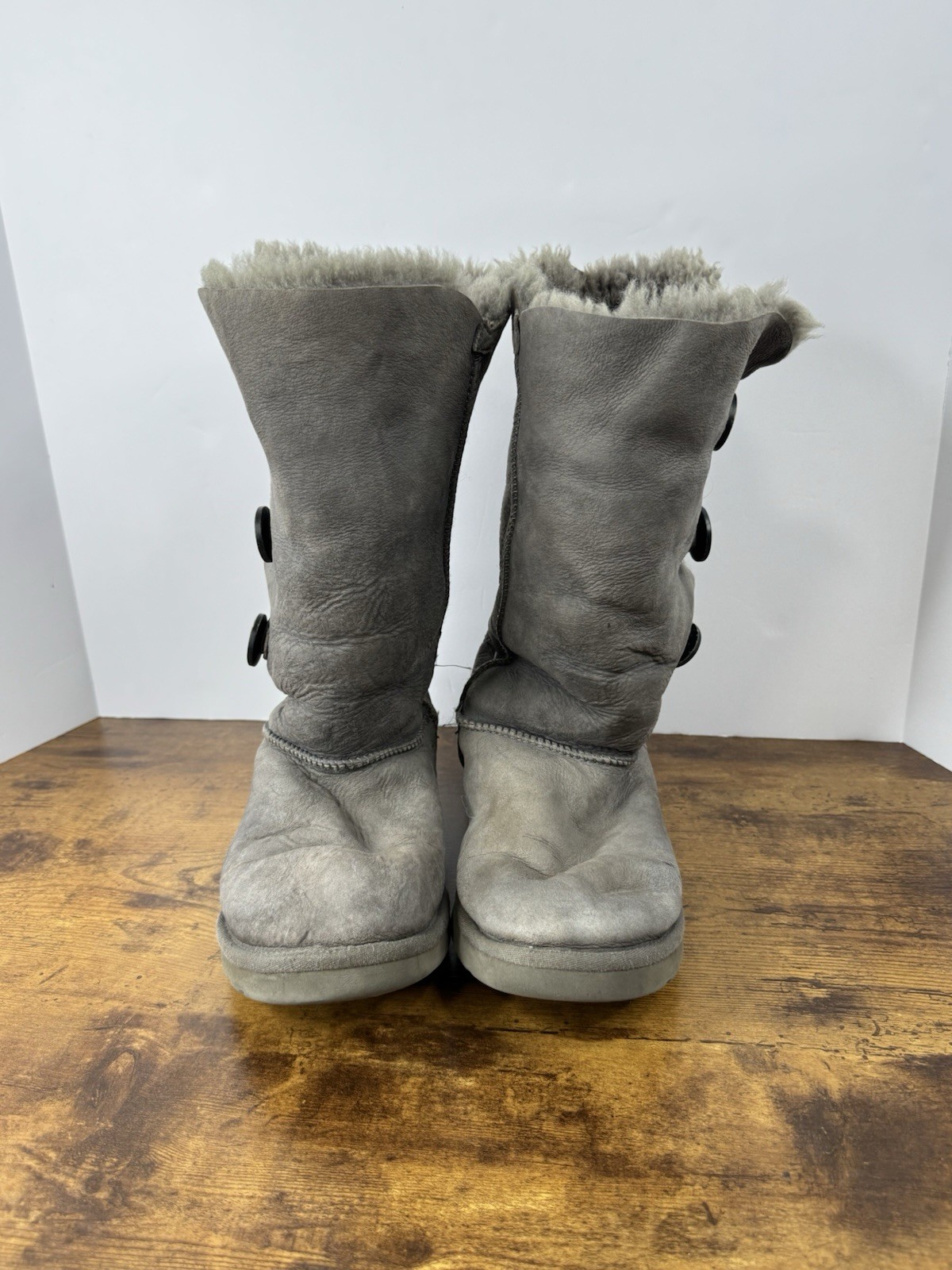 UGG Bailey Button Triplet Womens Gray Sheepskin Tall Boots 3 Button Size 7