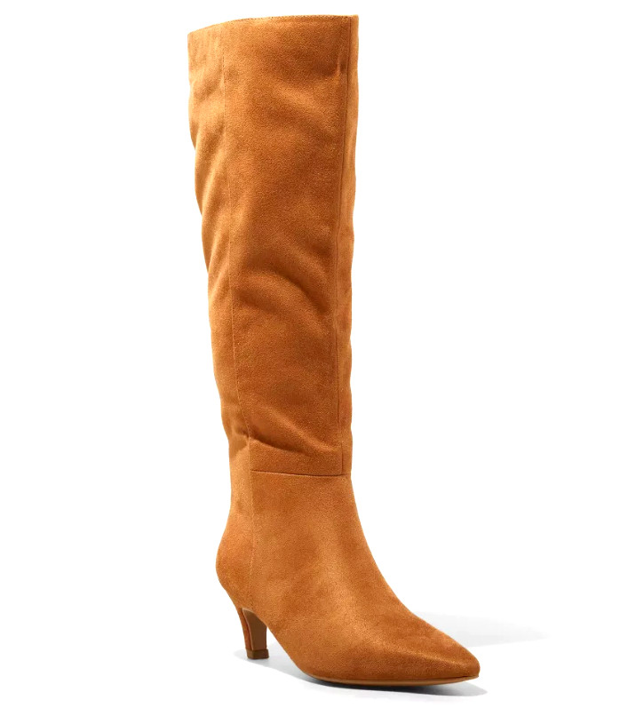 Women’s Kendra Chestnut Kitten Heel Tall Dress Boots with Memory Foam Insole New
