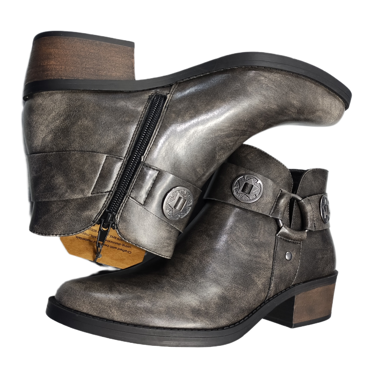 Frye and Co. Helia Stacked Heel Booties Womens Size 9M Gray Synthetic Side Zip
