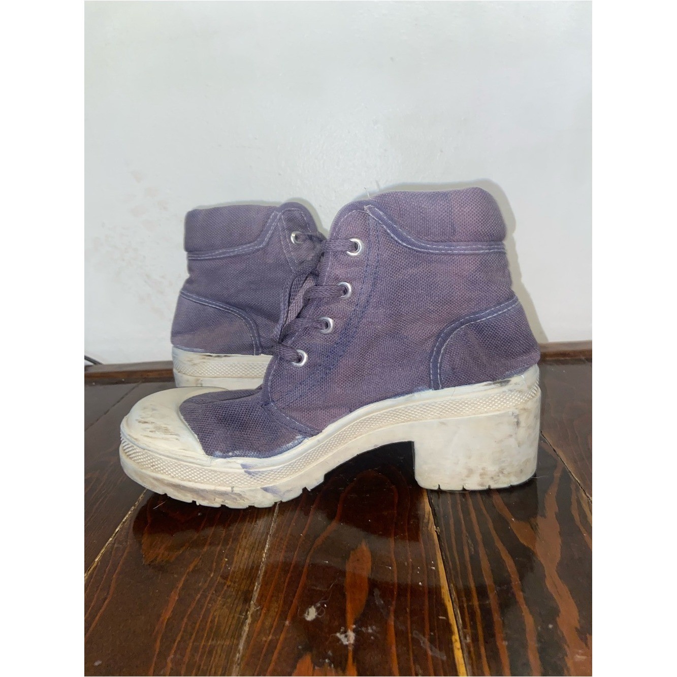Chinese Laundry Alt Grunge Y2K Kidcore Purple Canvas Lace-Up Platform Booties