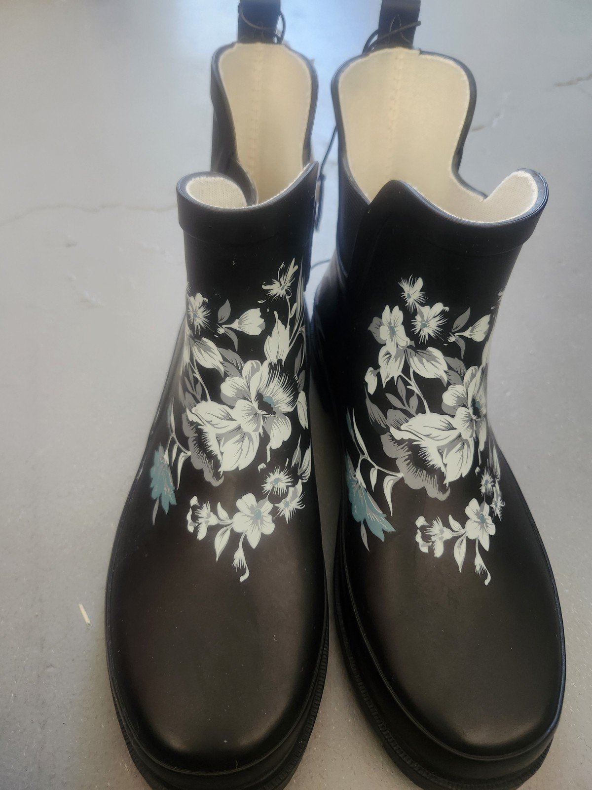 Norty Women’s Low Ankle Rain Boots Rubber Snow Rainboot Shoe Floral Black Sz 8