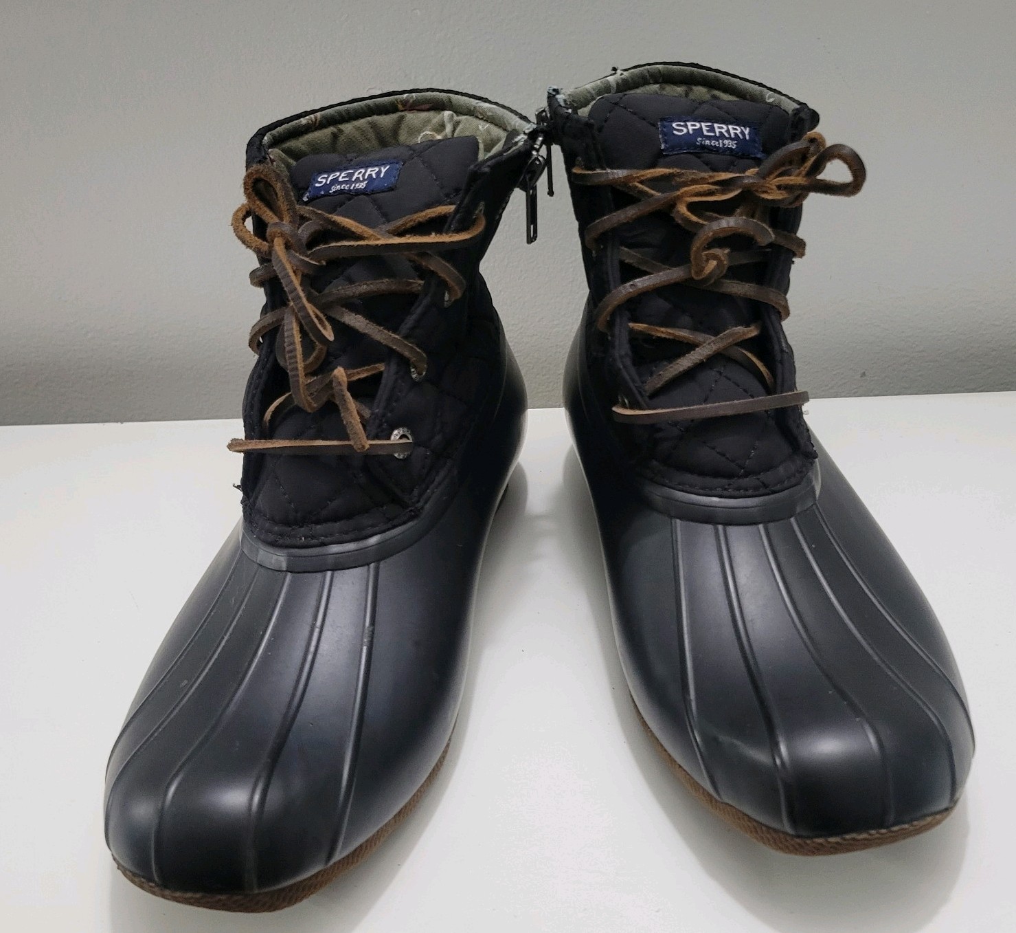 Sperry Saltwater Quilted Waterproof Duck Boots Black Womens 8.5 STS94063