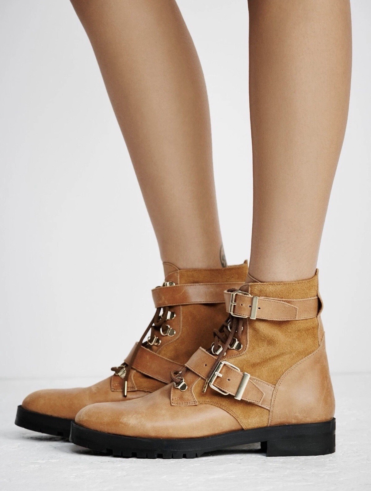 $200 NWT NEW Free People Showdown Leather Suede Lace Up Boots 39 8.5 Spain