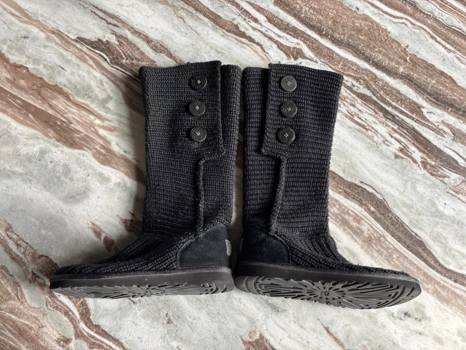 ✨UGG Australia Classic Cardy Cable Knit Foldover Warm Cozy Boots Black Size 9✨