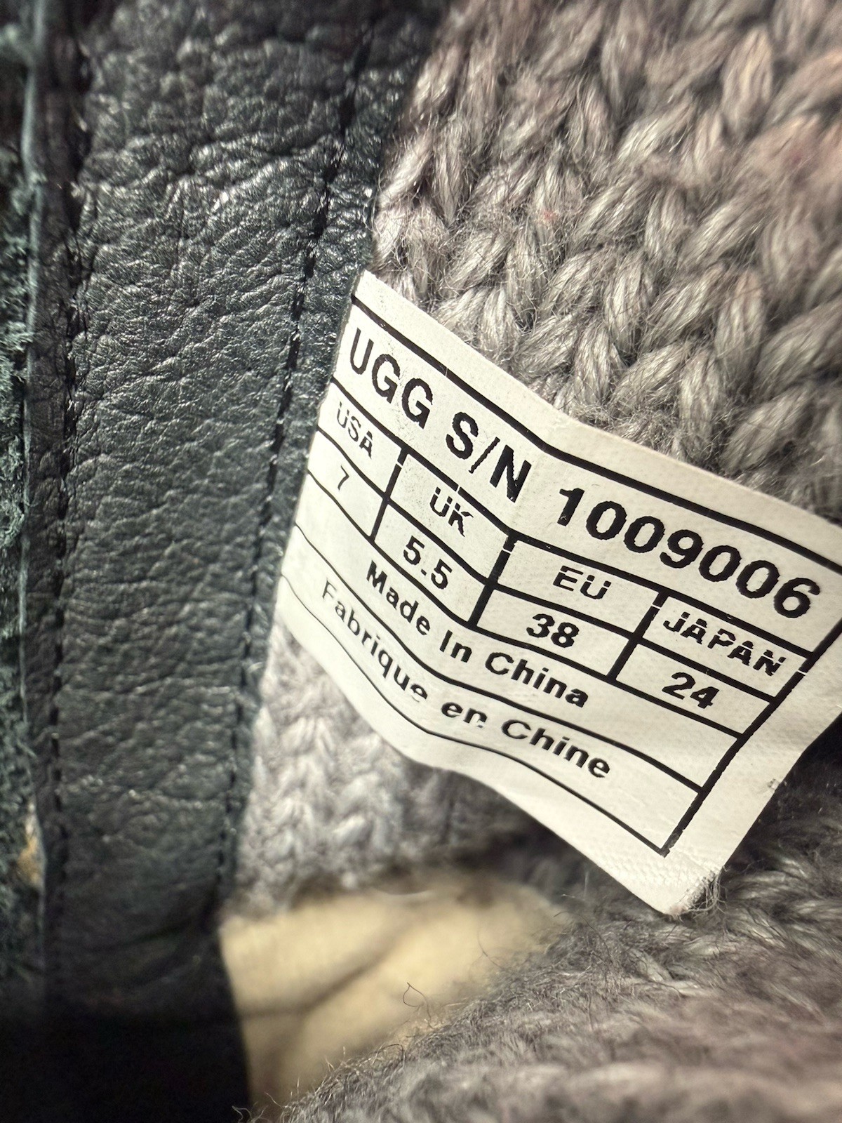 UGG Rosalie Boot Women Sz 7 Grey Knit Leather Zipper Mid Calf Winter RN 1009006