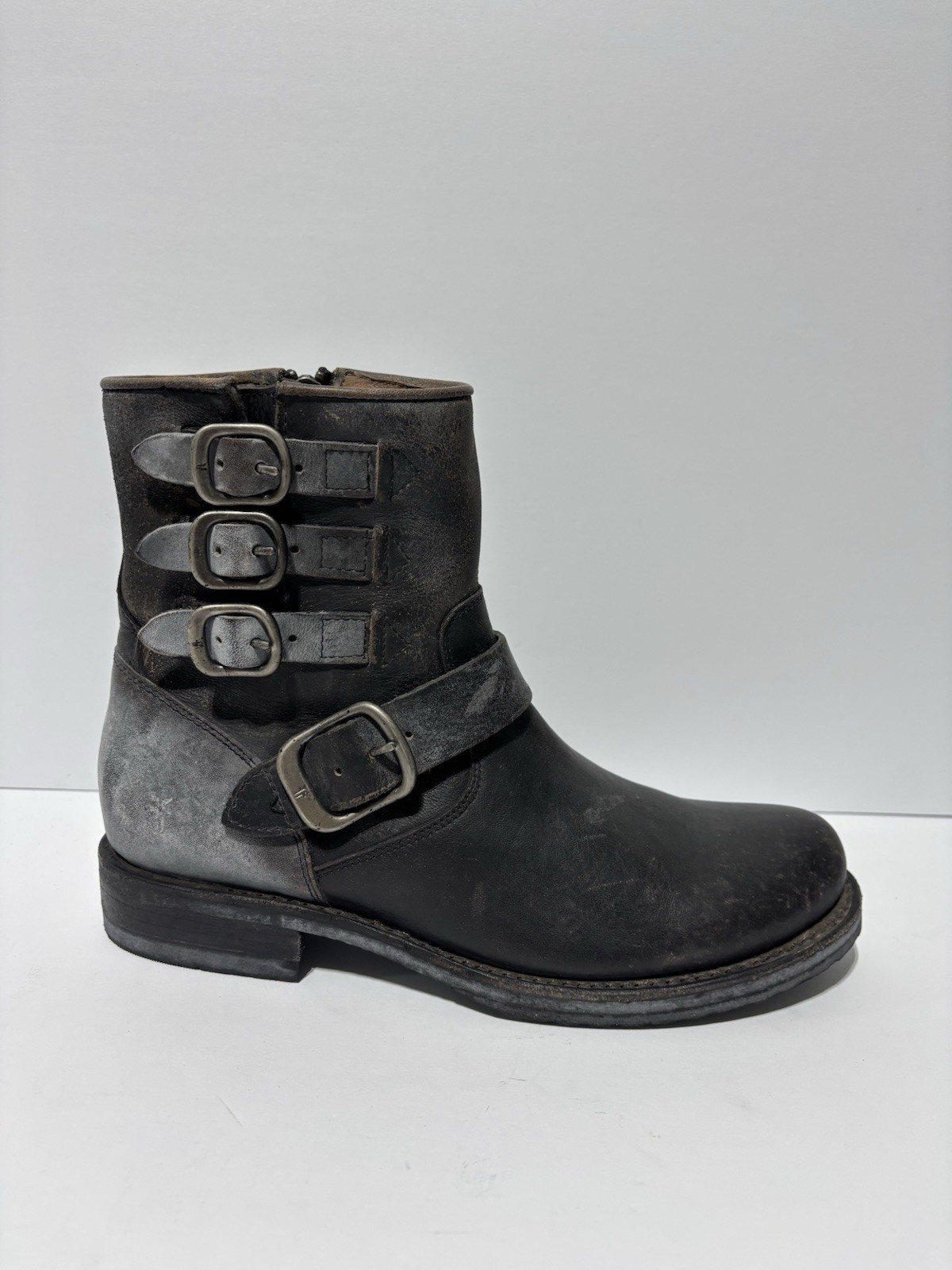 Frye Women’s Veronica Belted Short Rustic Black Leather Boots, Size 7.5 M